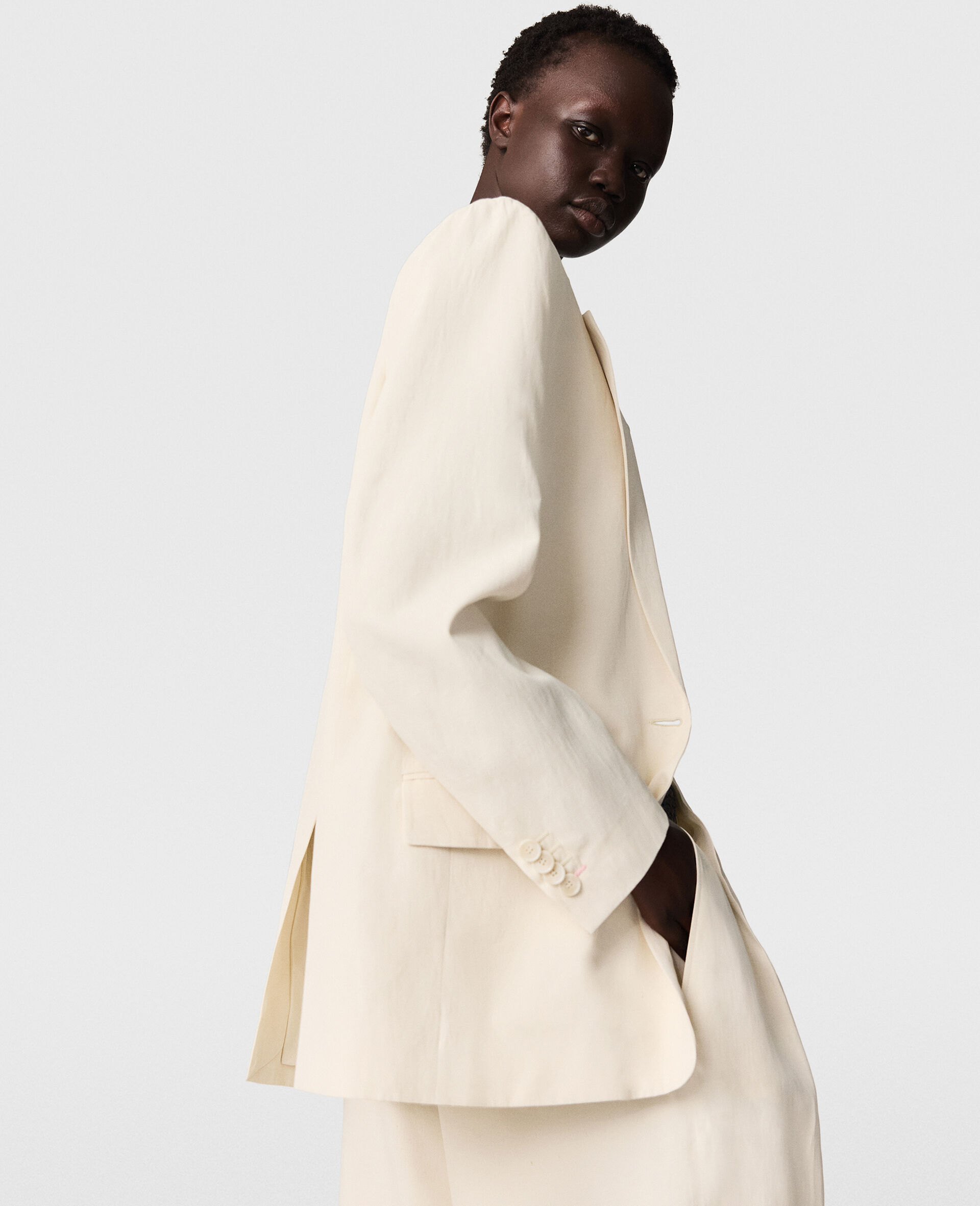 Einreihiger Oversize-Blazer-Beige-large image number 2