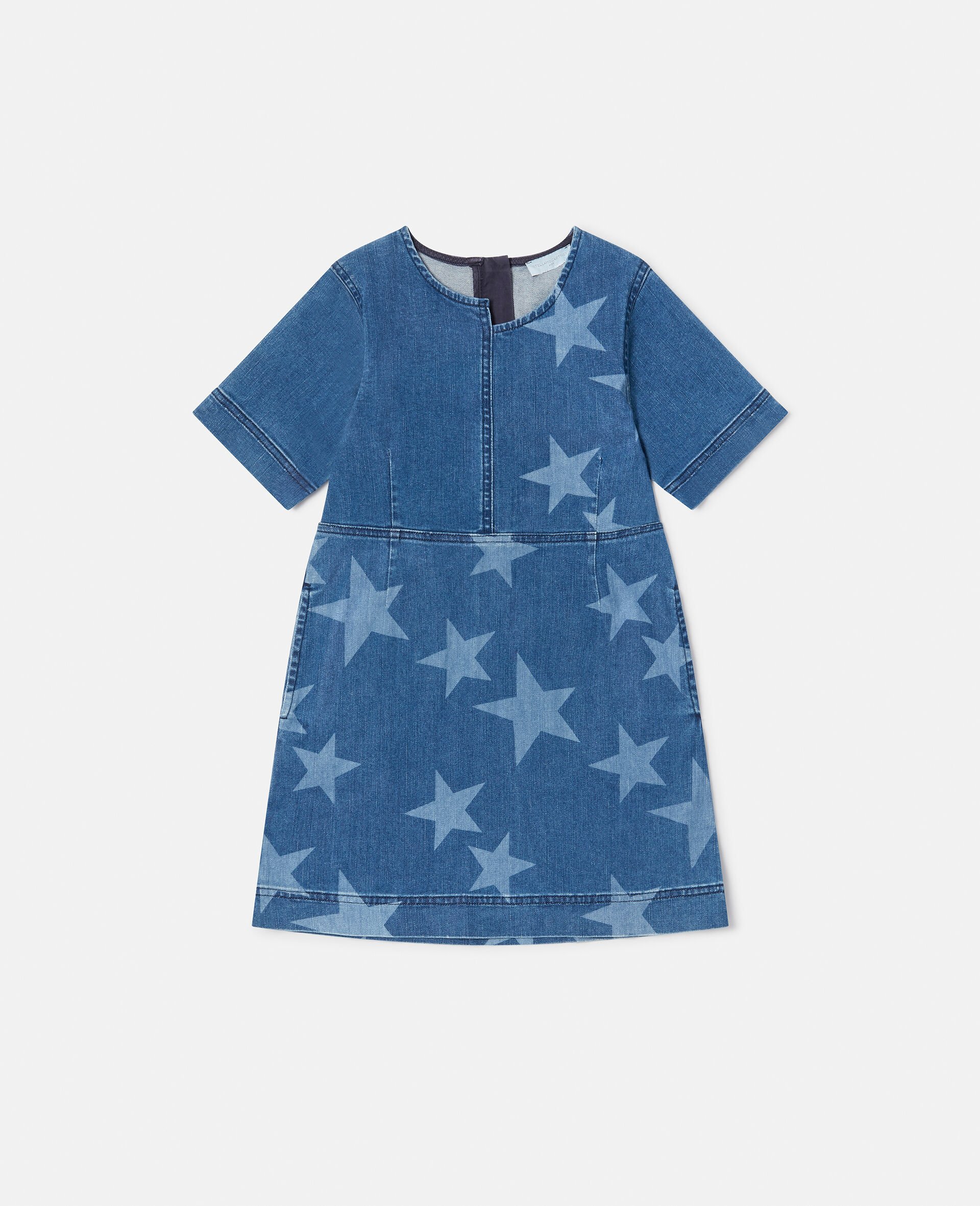 Star Print Denim Dress-Blue-large Star Print Denim Dress-Blue-large image number 1