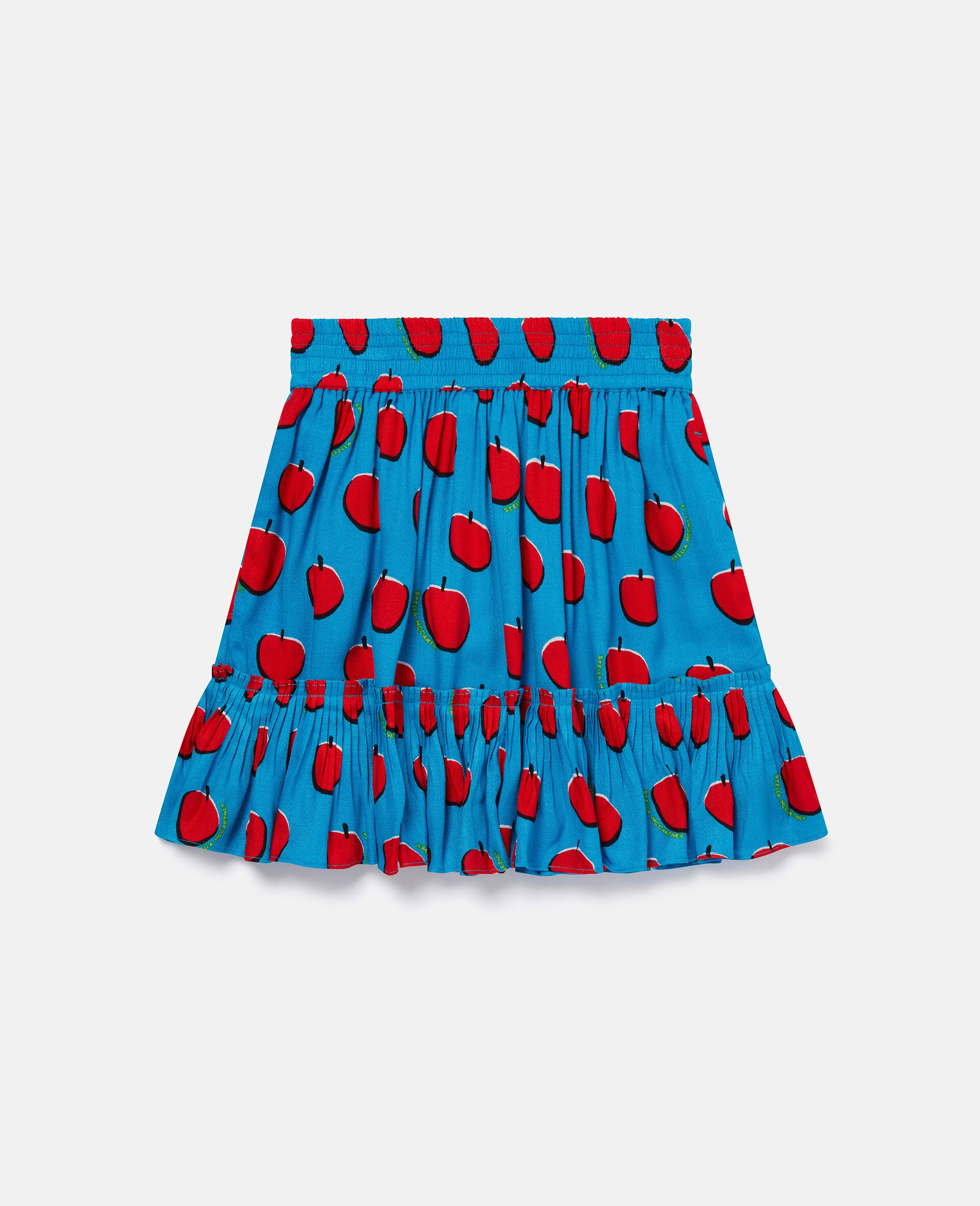 Apple Print Crepe Ruffle Skirt-Blue-large