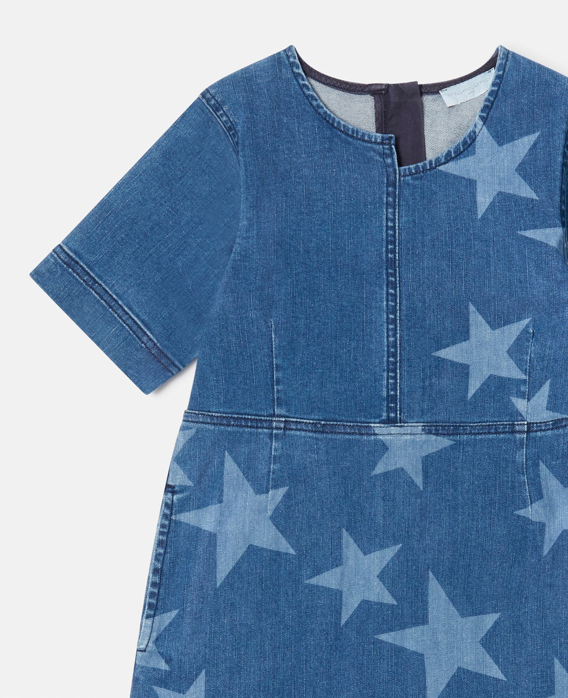 Star Print Denim Dress-Blue-model