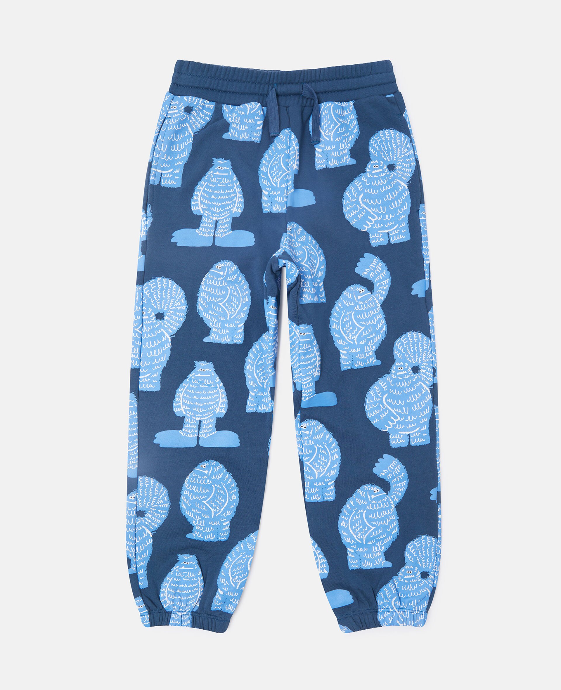 Monster Print Drawstring Sweatpants-Blue-medium
