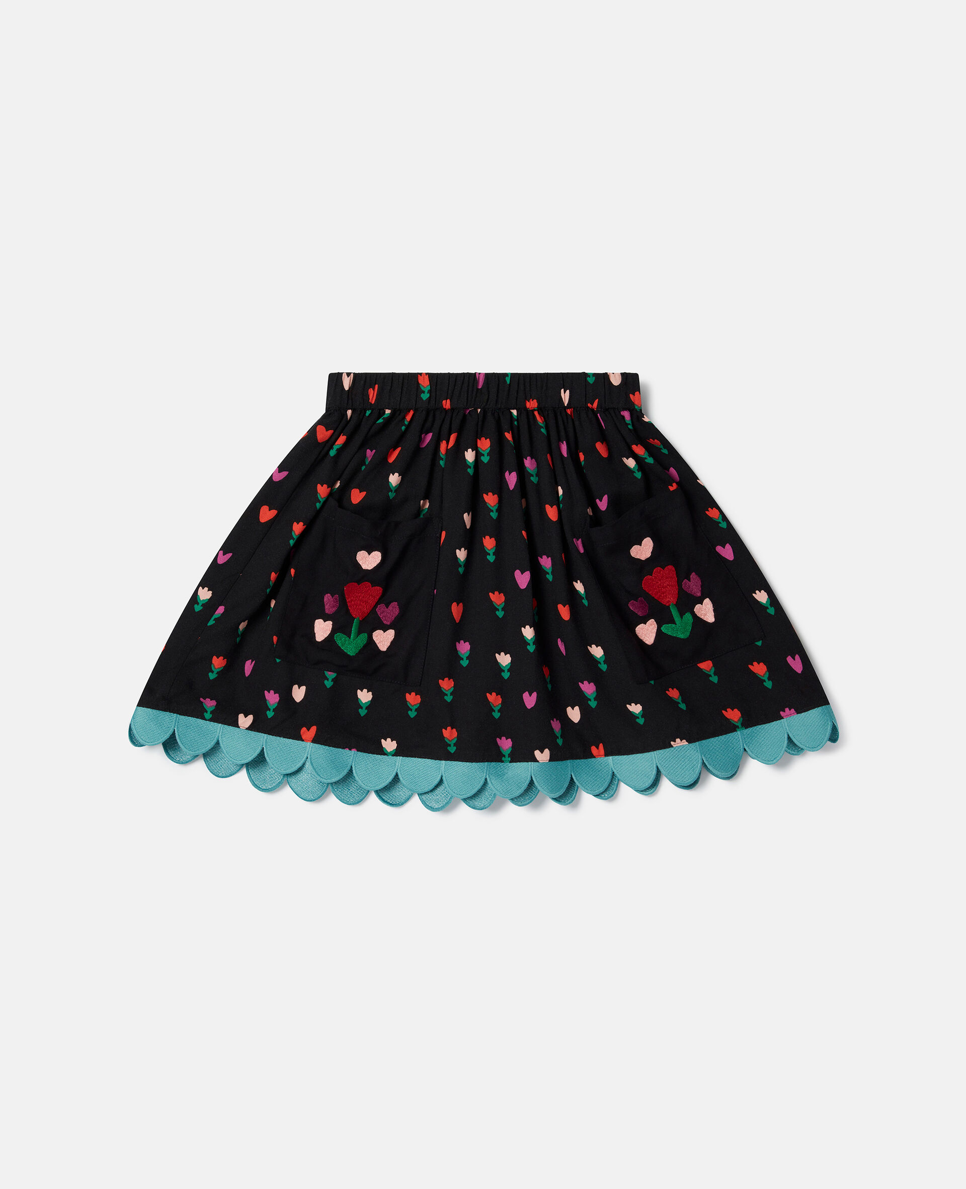 Tulip Print Skater Skirt-Black-large image number 0