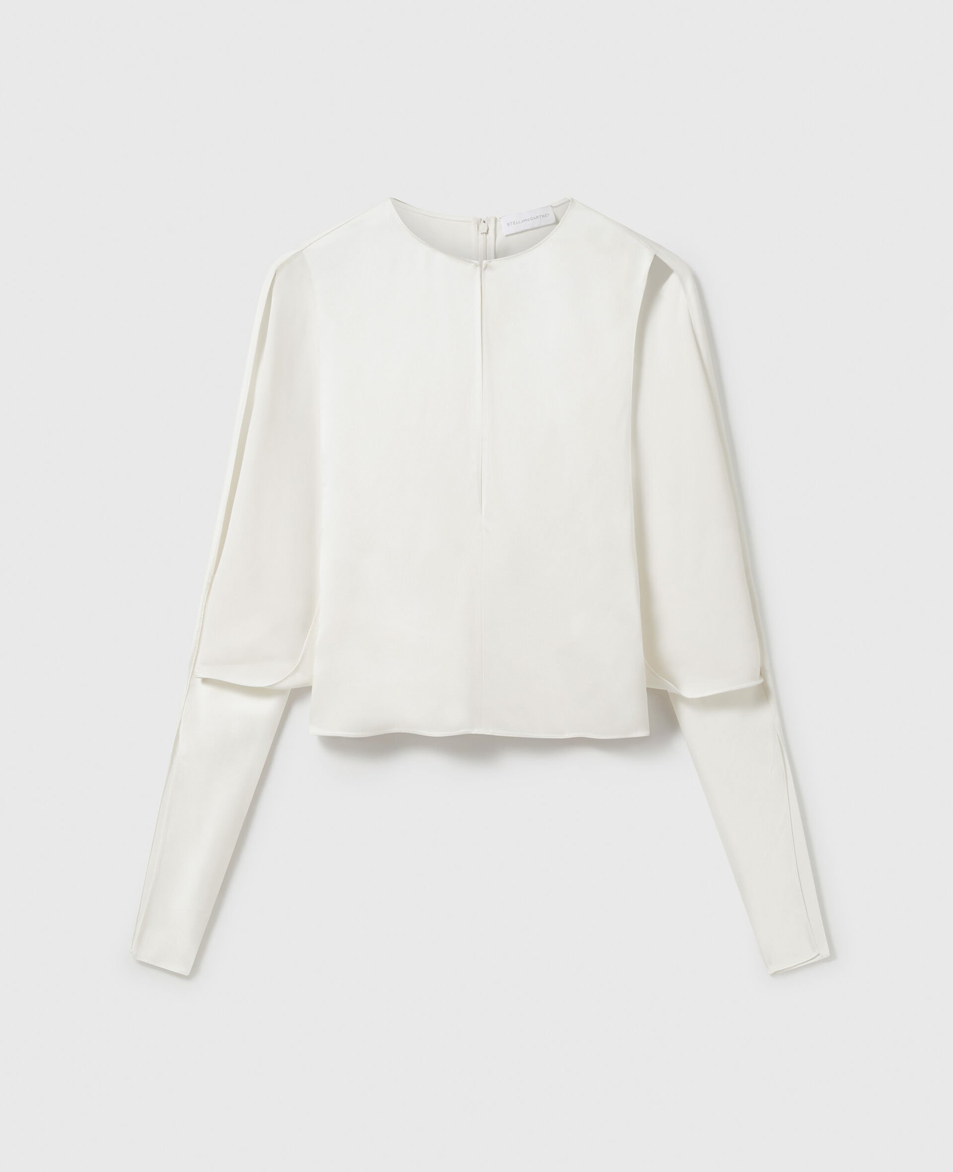 Cape-Sleeve Cut-Out Satin Top-Cream-medium