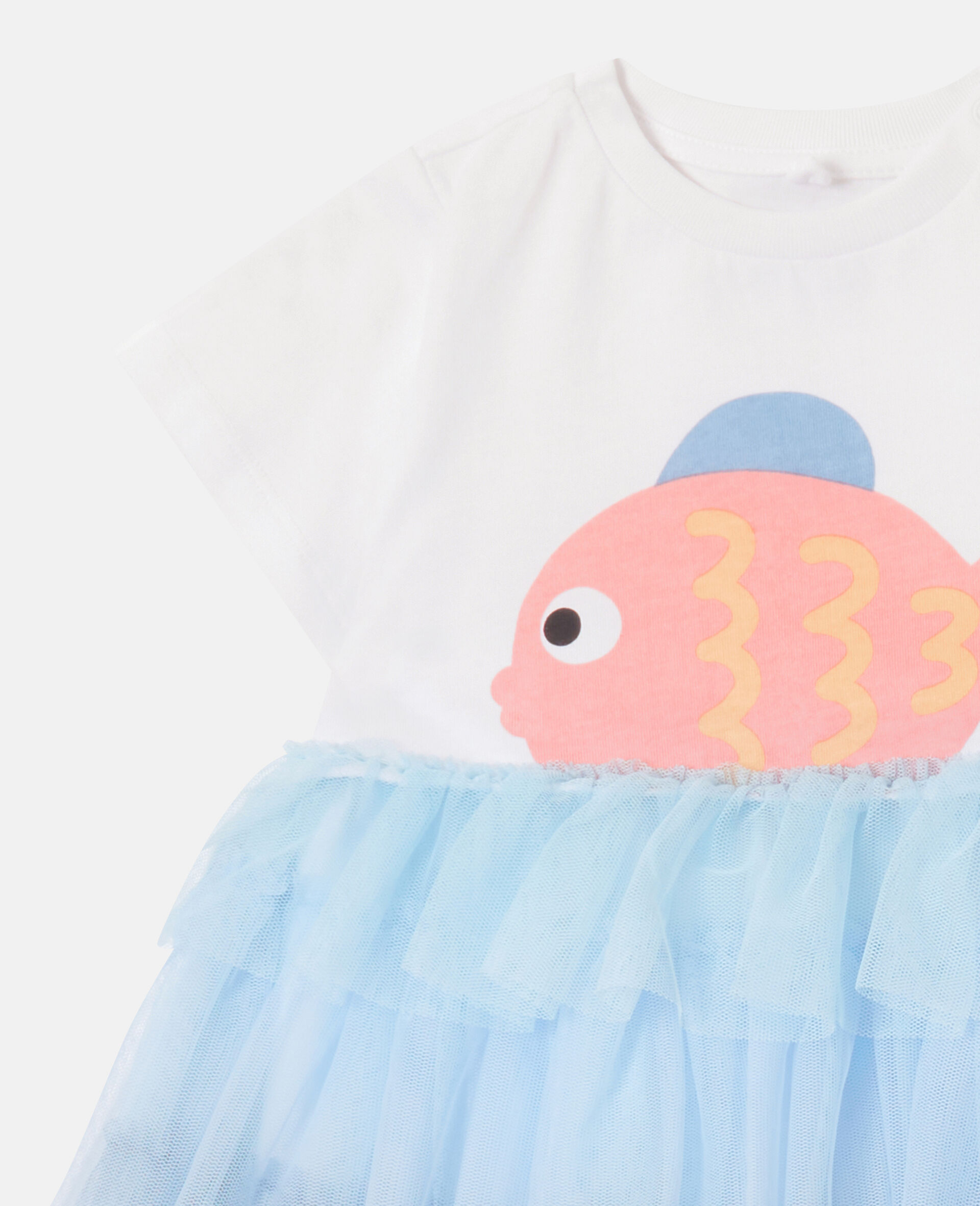 Fish Graphic Tulle Dress-White-medium