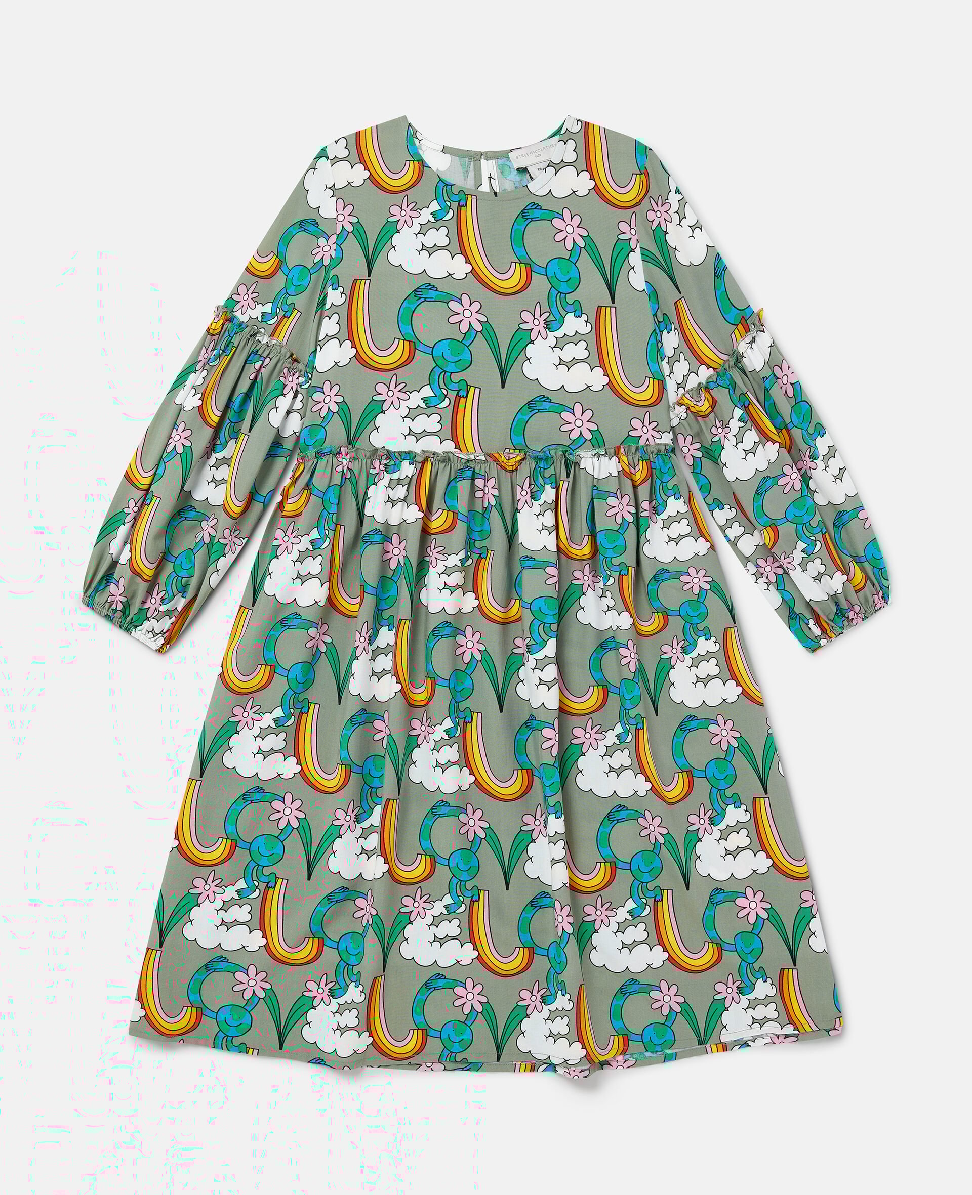 Earth Friends Print Long-Sleeve Dress-Green-large image number 0