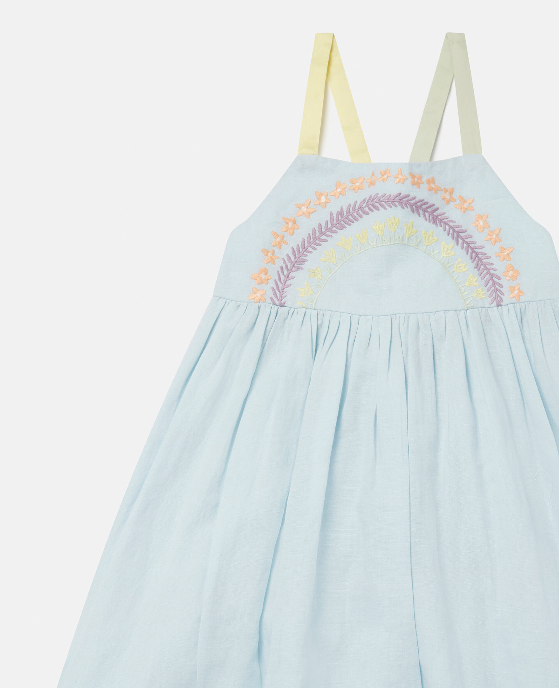 Flower Line Embroidery Dress-Blue-large image number 1