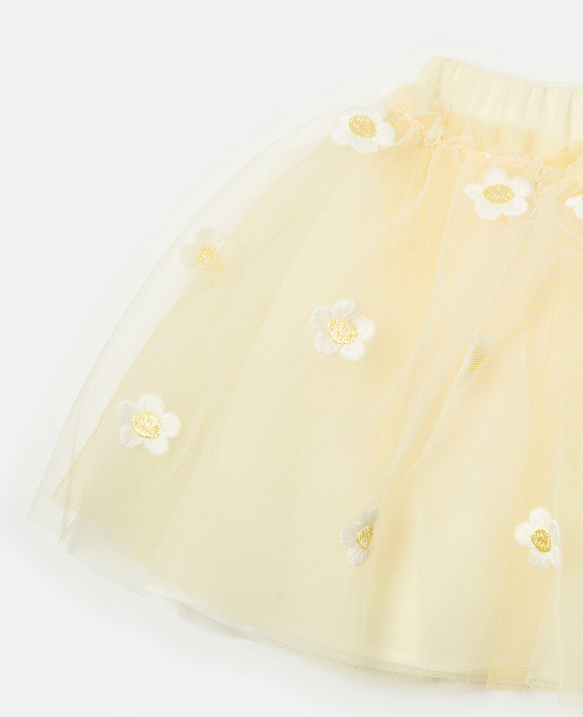 Daisy Embroidery Tulle Skirt-Yellow-large image number 1