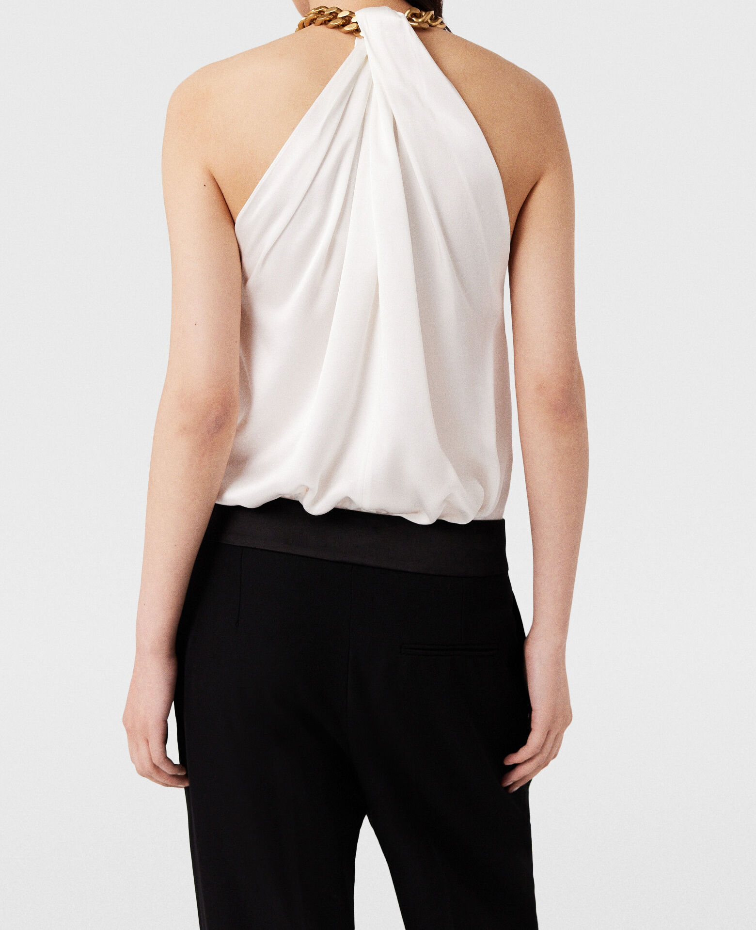 STELLA MCCARTNEY ハルタネック スリフレス マキシトレス Women Pure white Chain Halterneck Satin Top | Stella