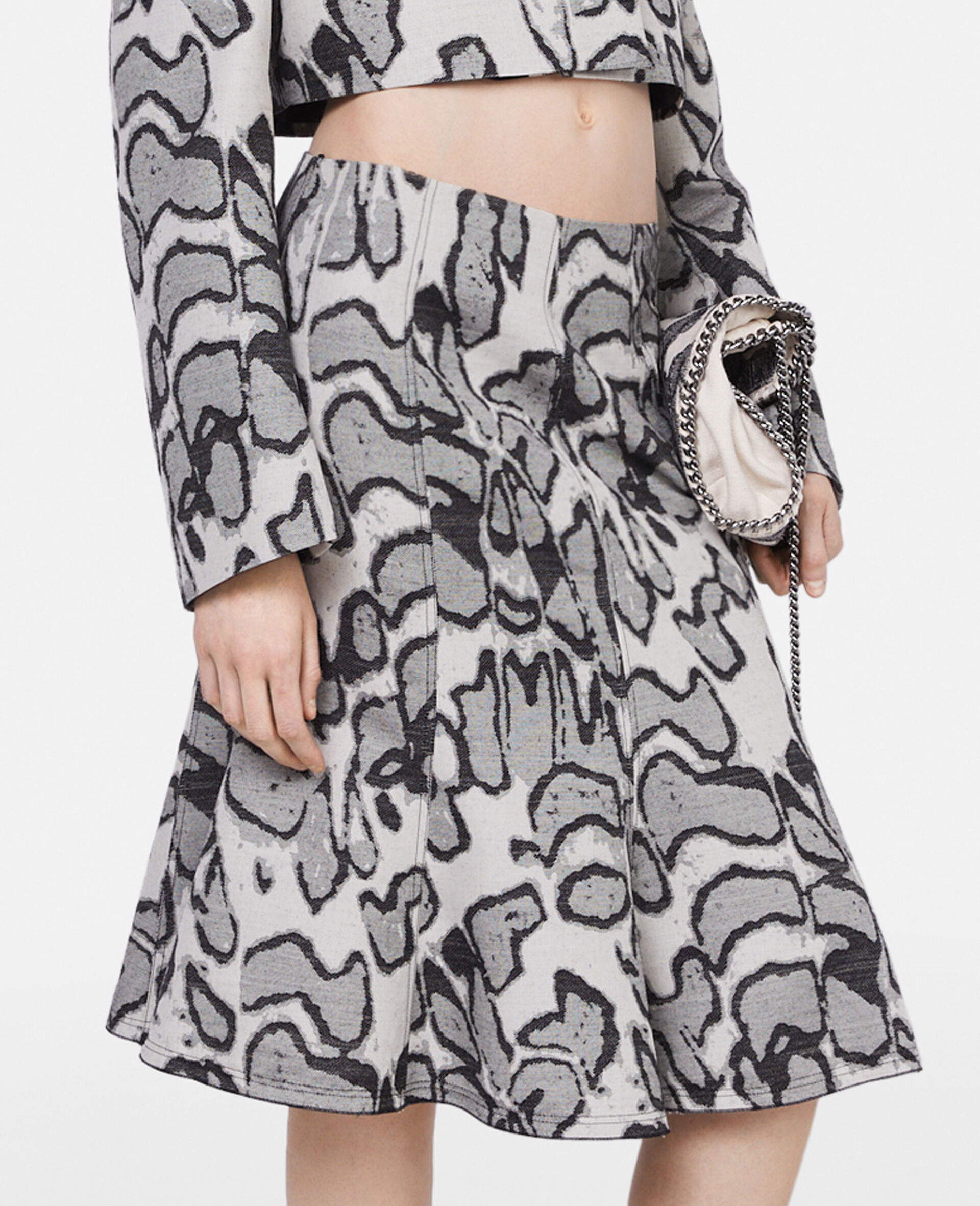 Abstract Moth Jacquard Belted Skirt-Grey-large image number 3