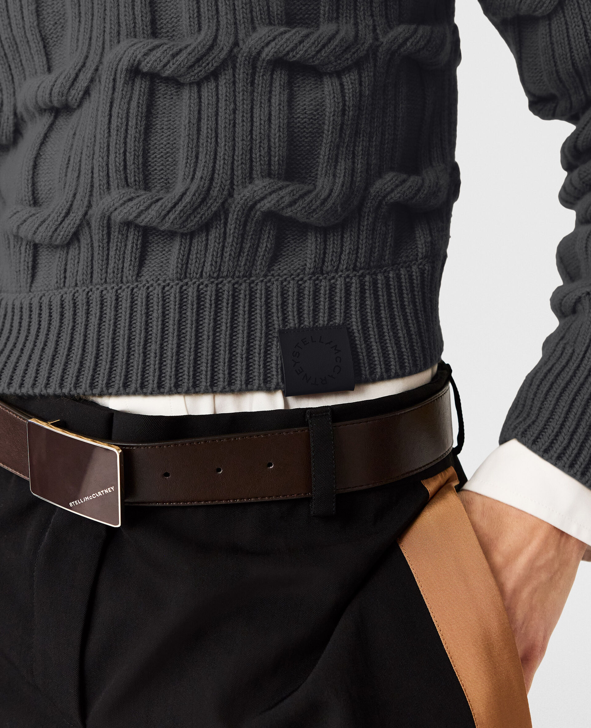 Pull a col ras du cou en maille torsadee Falabella-Gris-large image number 2