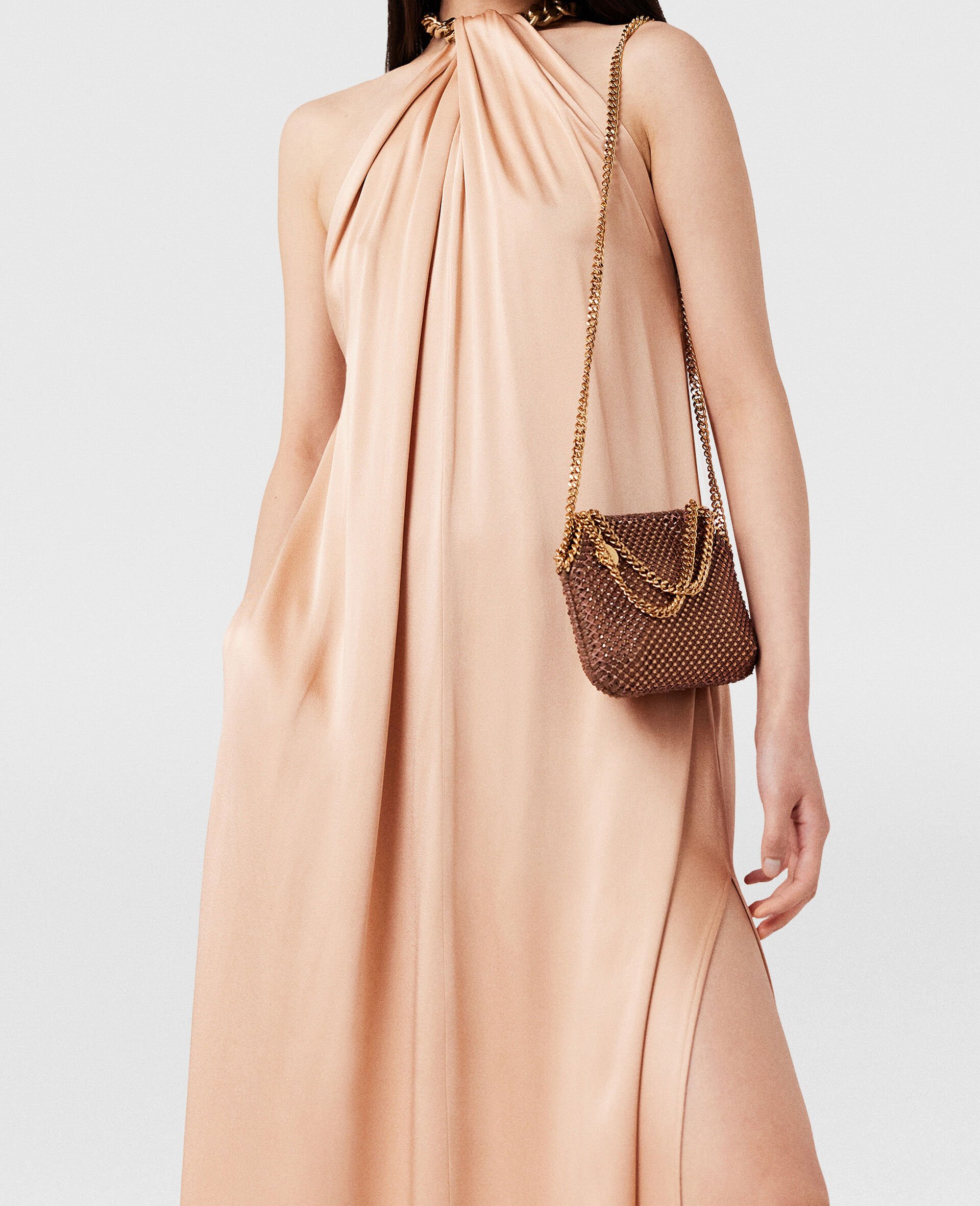 Robe longue en satin a dos nu et chaine-Rose-large image number 4