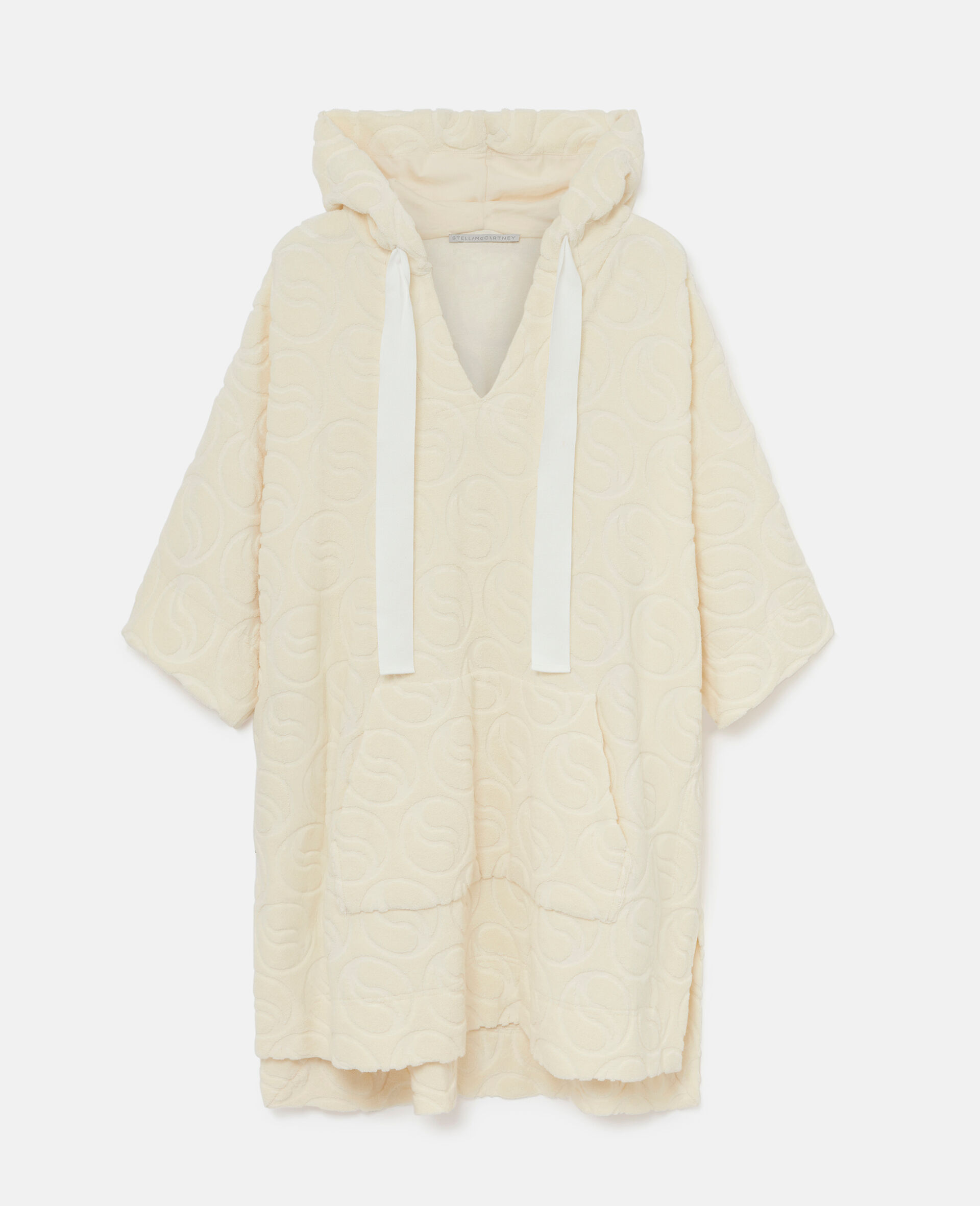 Towelling Hooded Mini Dress-Beige-large image number 0