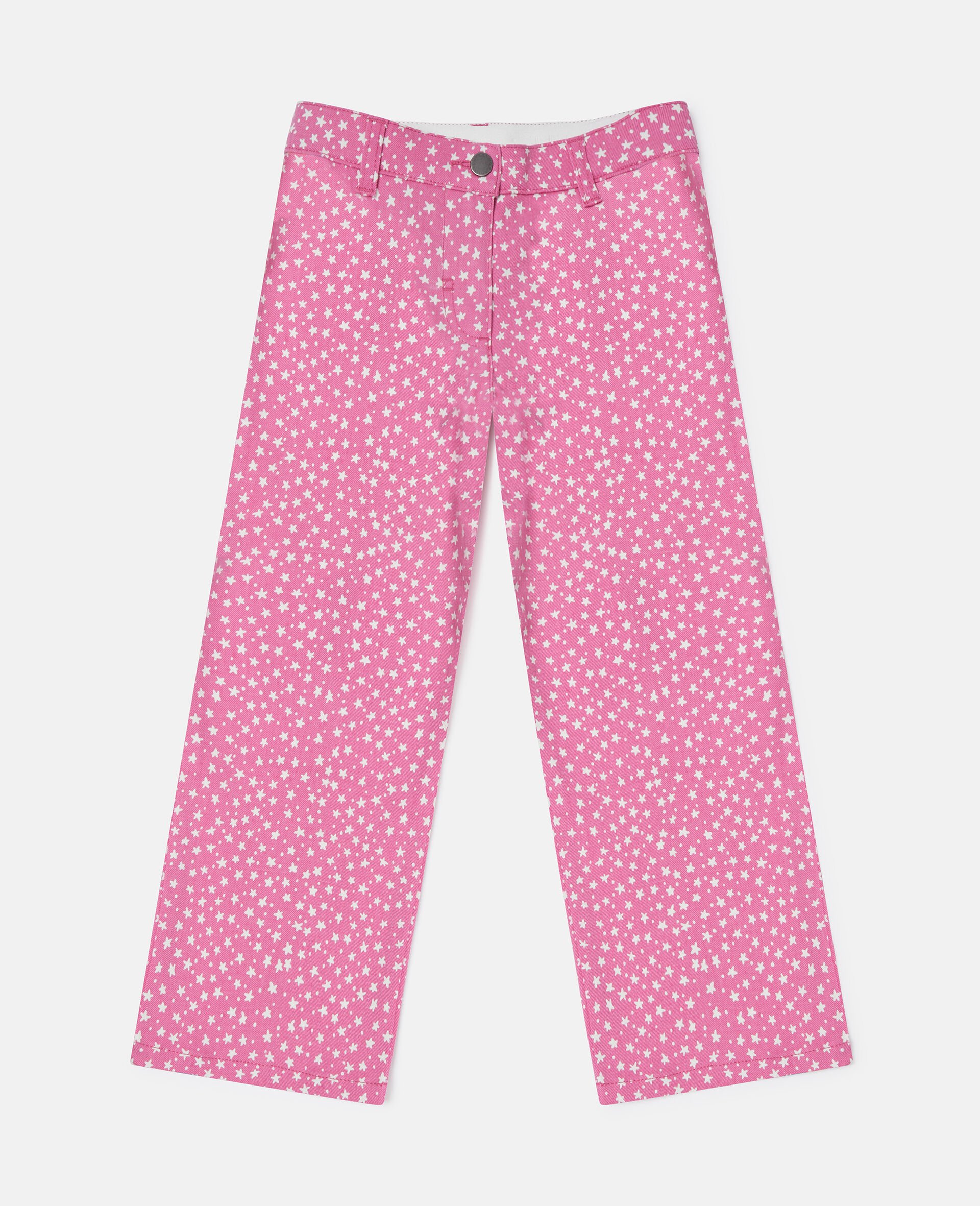 Jeans in Denim a Gamba Dritta con Stampa Stelle-Rosa-medium