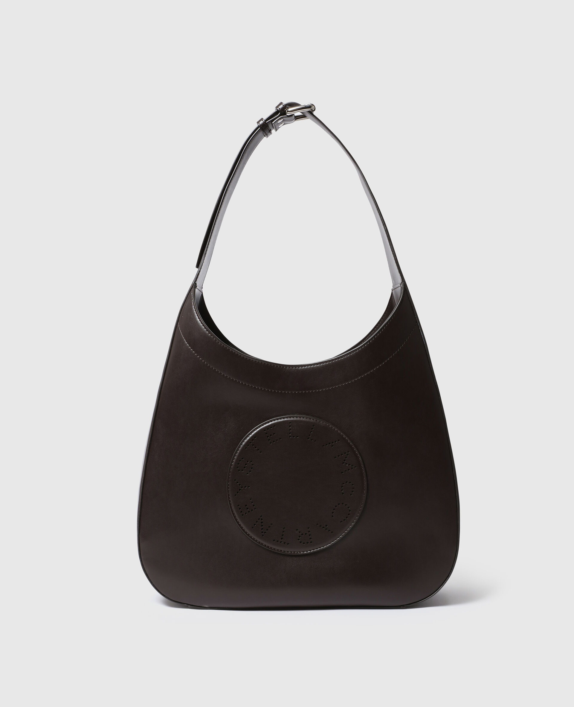 Logo Belt Slouchy Hobo Bag-Brown-medium