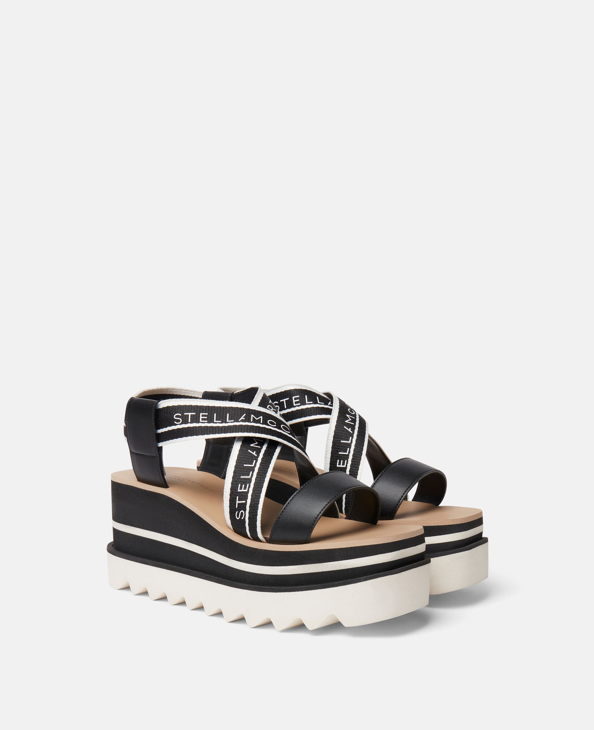 Sneak-Elyse Striped Platform Sandals-Black-large image number 2