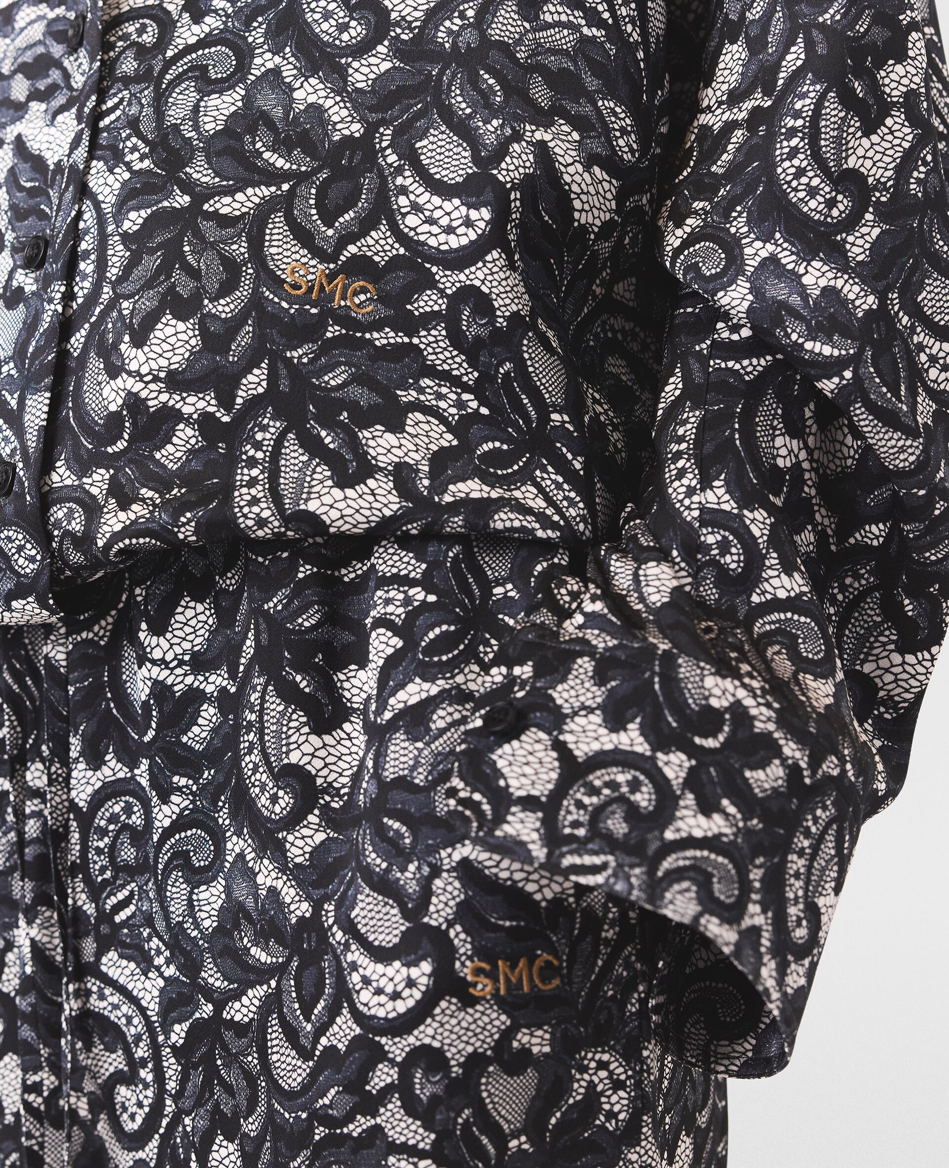 Lace Print Oversized Shirt-Black-large image number 3
