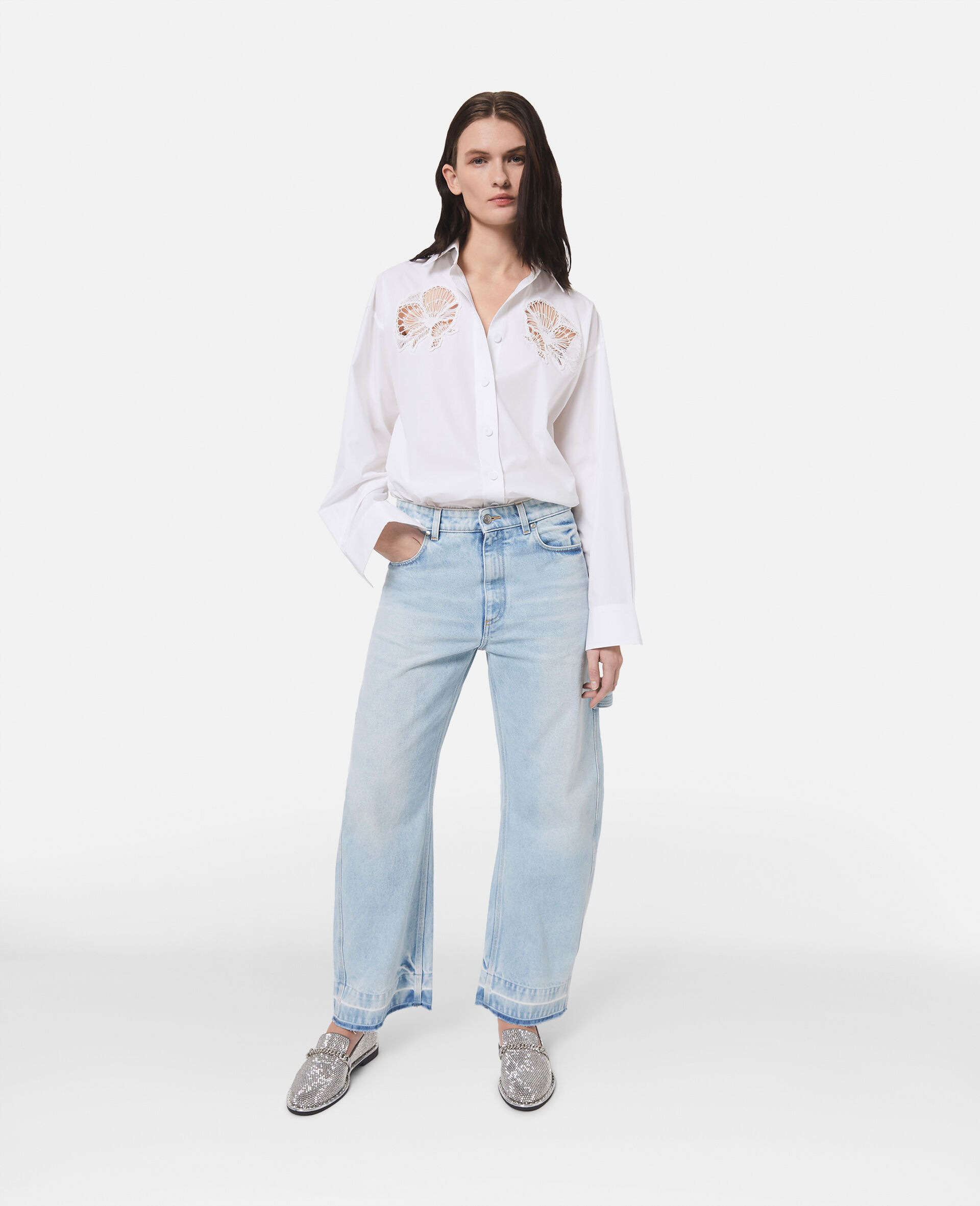 Chemise Oxford avec empiècements à fleurs-Blanc-large image number 0