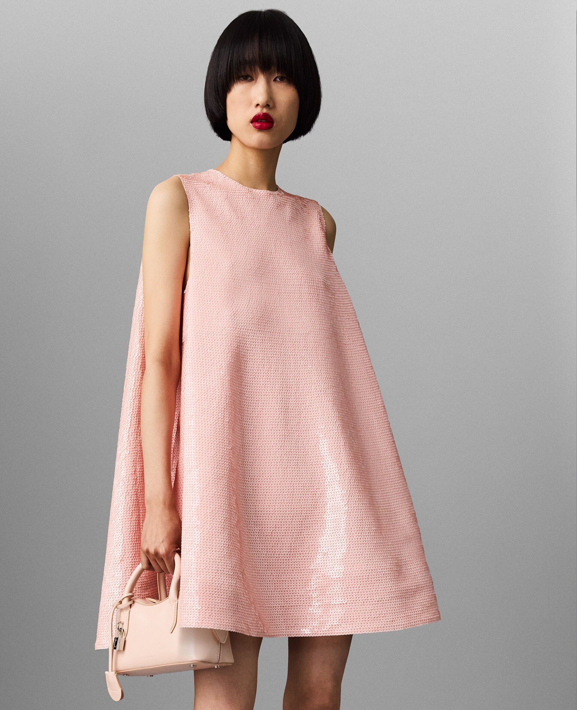 시퀸 장식 A 라인 미니 드레스-粉色-medium