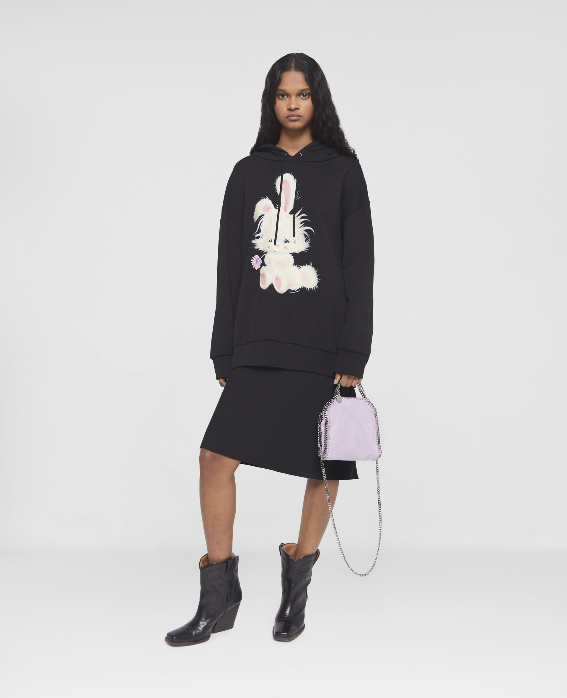 Lunar New Year Rabbit Motif Hoodie-Black-large image number 1