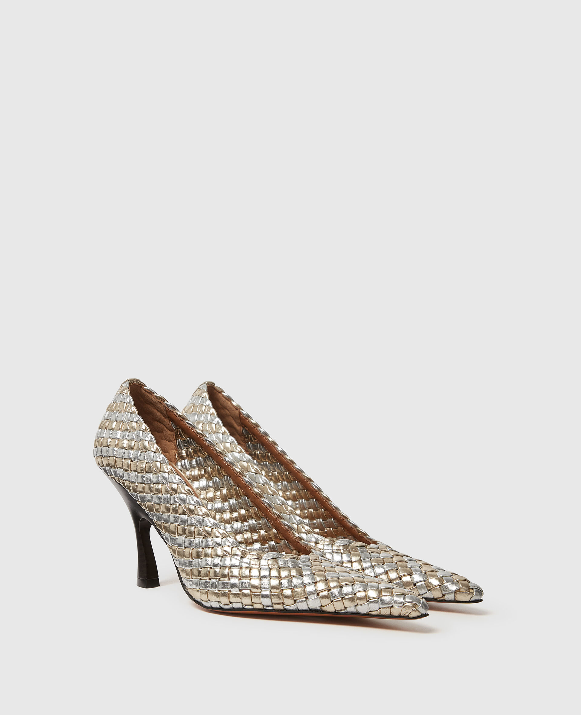 Elsa  Woven Metallic Kitten Heel Pump-Silver-large image number 2