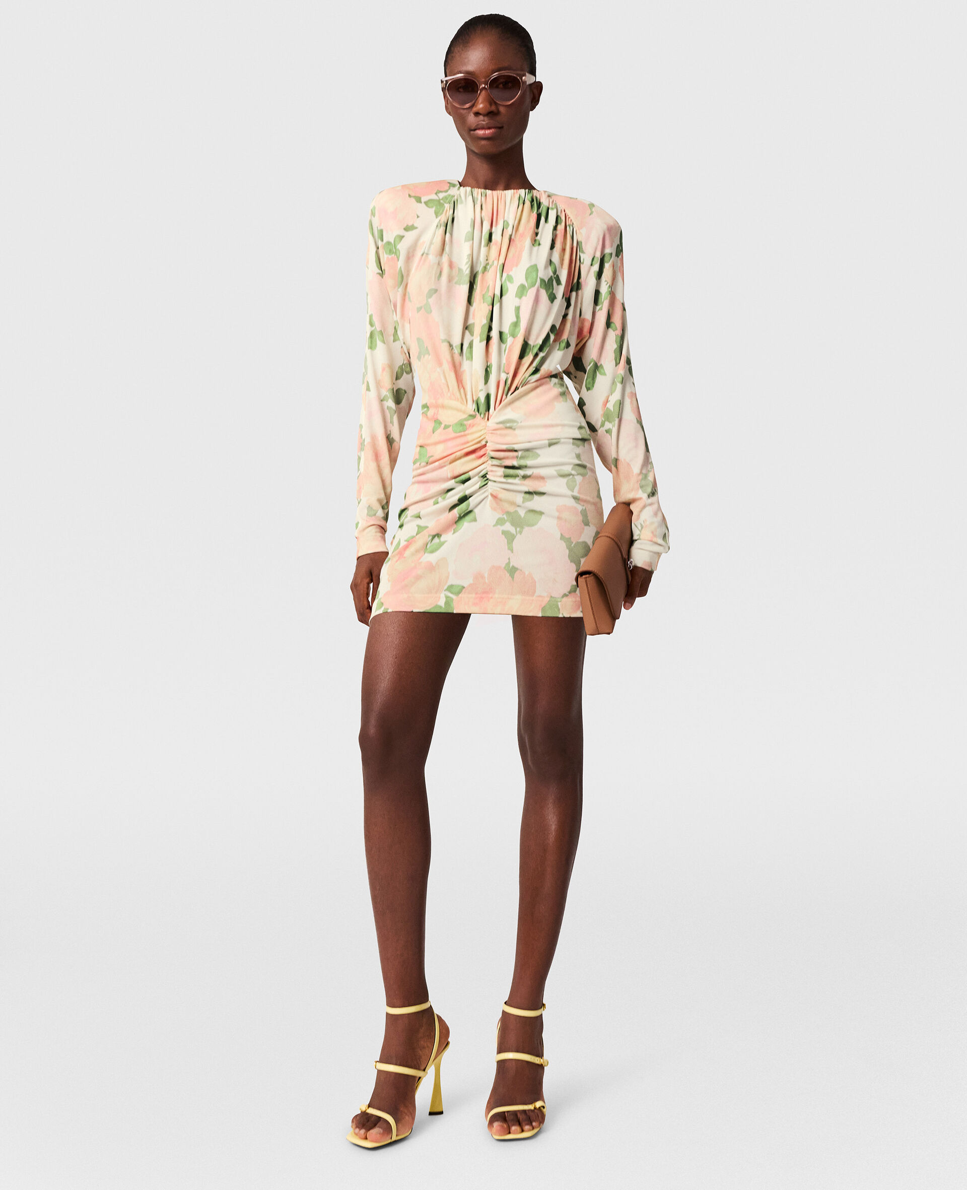 Peony Print Long-Sleeve Mini Dress-Pink-large image number 5