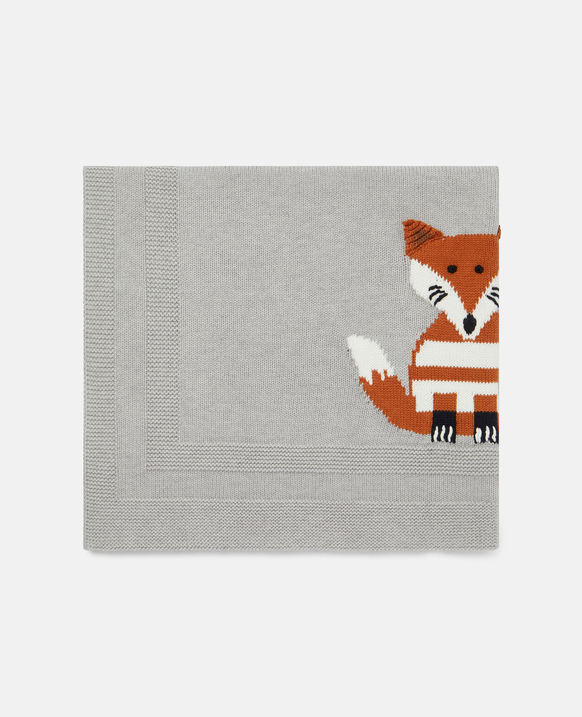 Knitted Sleepy Fox Blanket-Grey-large image number 0