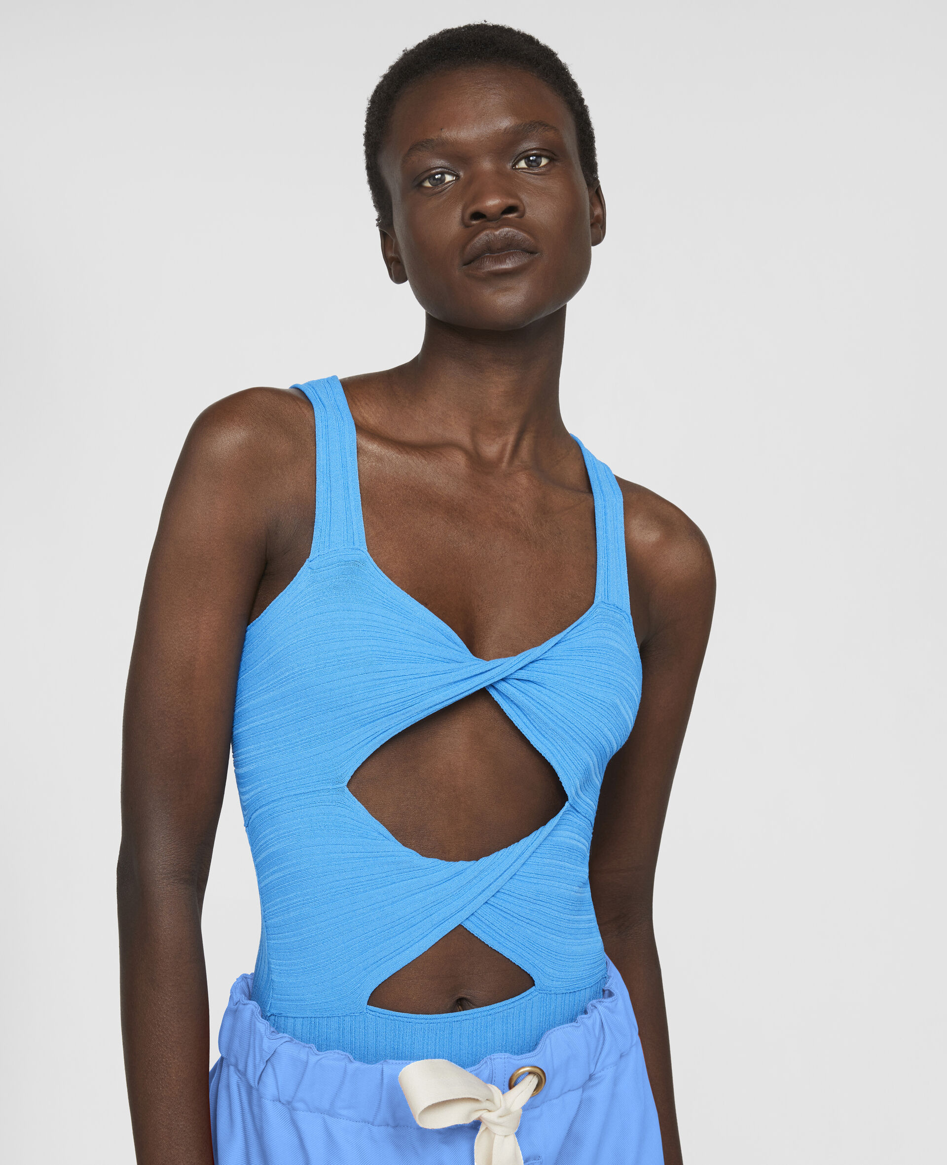 Cut‐Out Knit Bodysuit-Blue-large image number 3