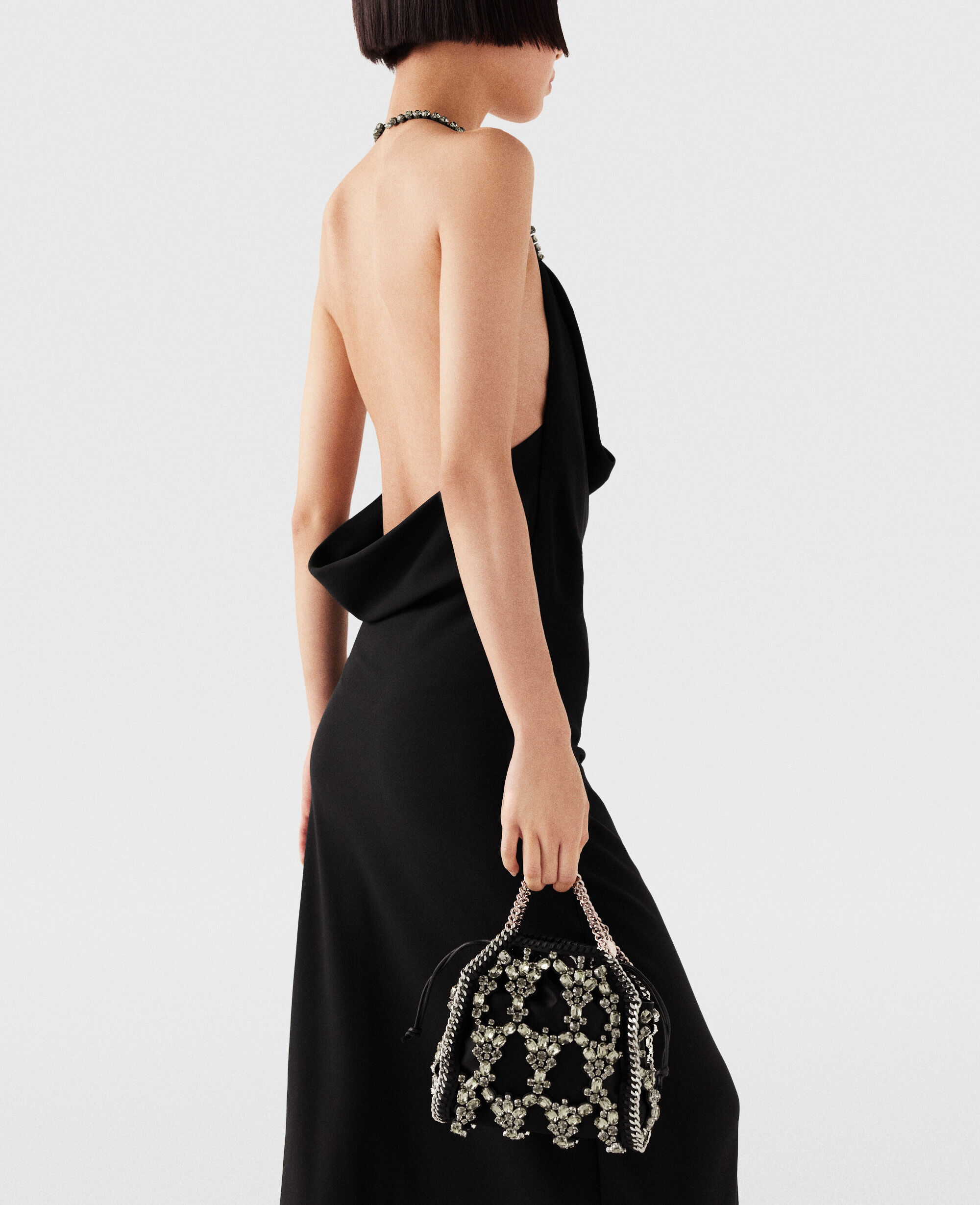 Women Black and silver Plunge Crystal Halterneck Maxi Dress | Stella  McCartney US