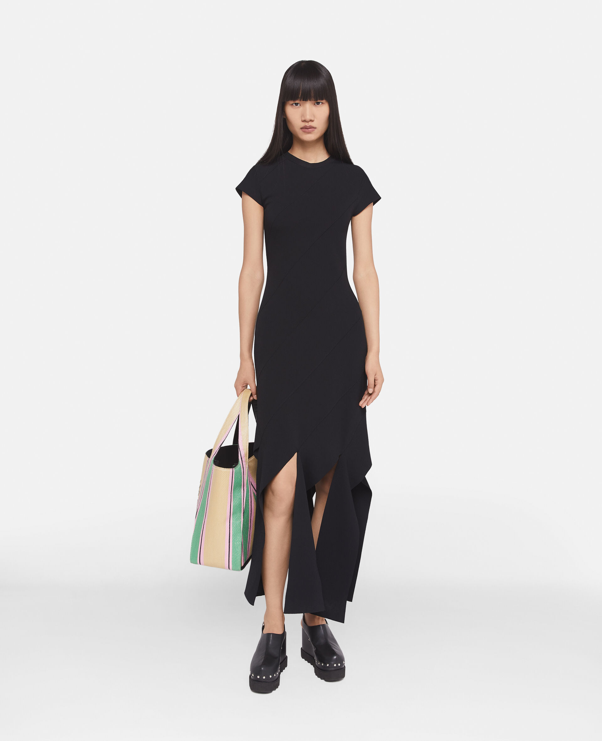 Compact Knit Midi Dress-Black-large image number 1