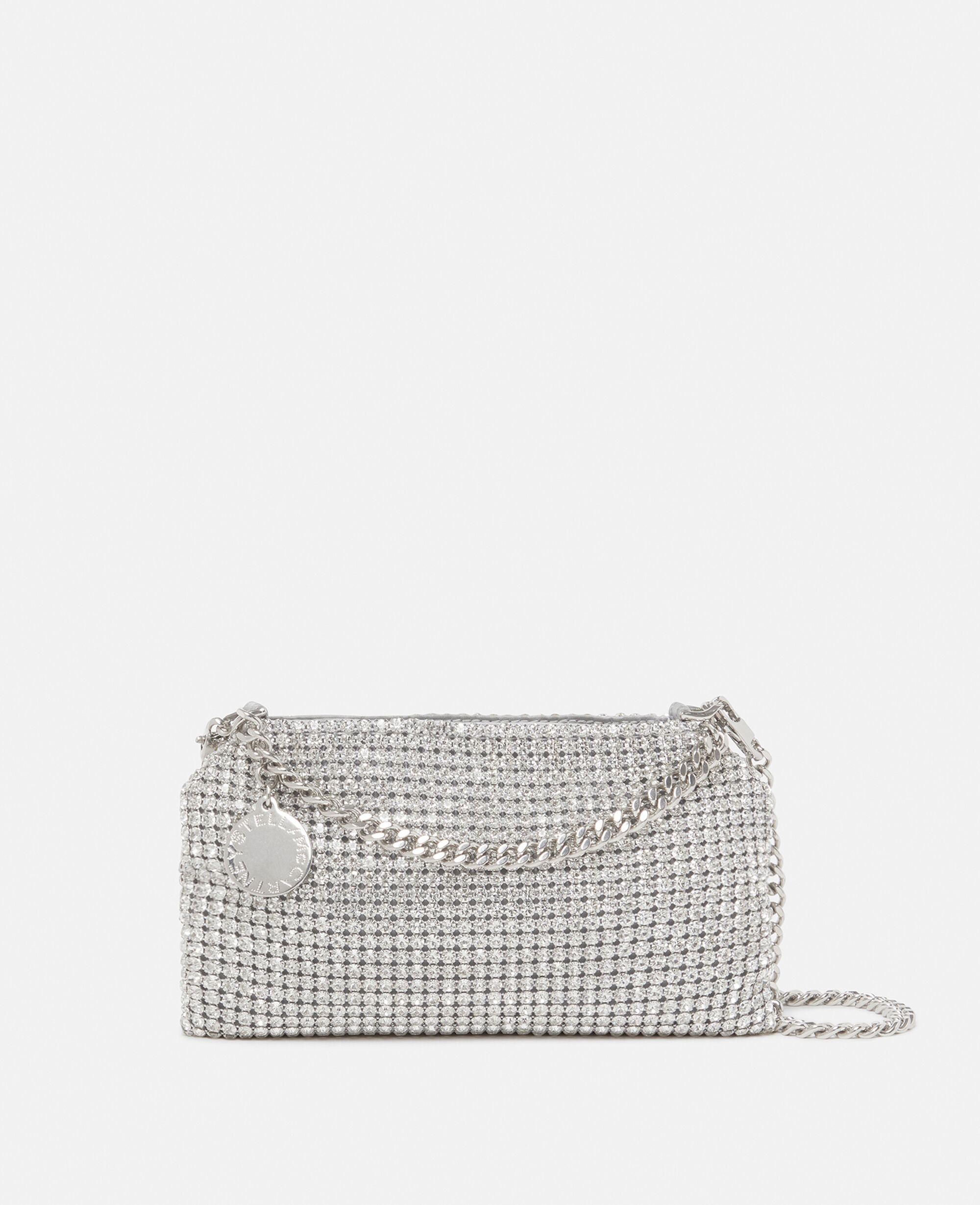 Women Metallic silver Falabella Crystal Mesh Shoulder Bag
