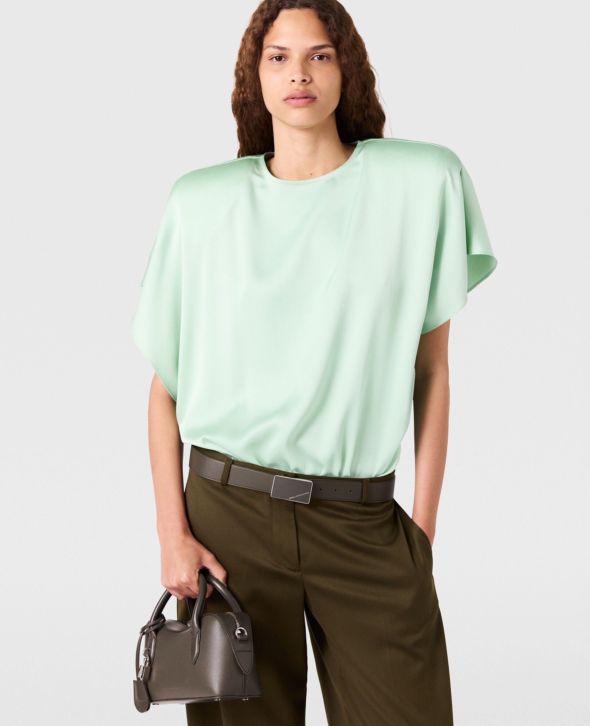 Cap-Sleeve Shoulder Pad Top-Green-model