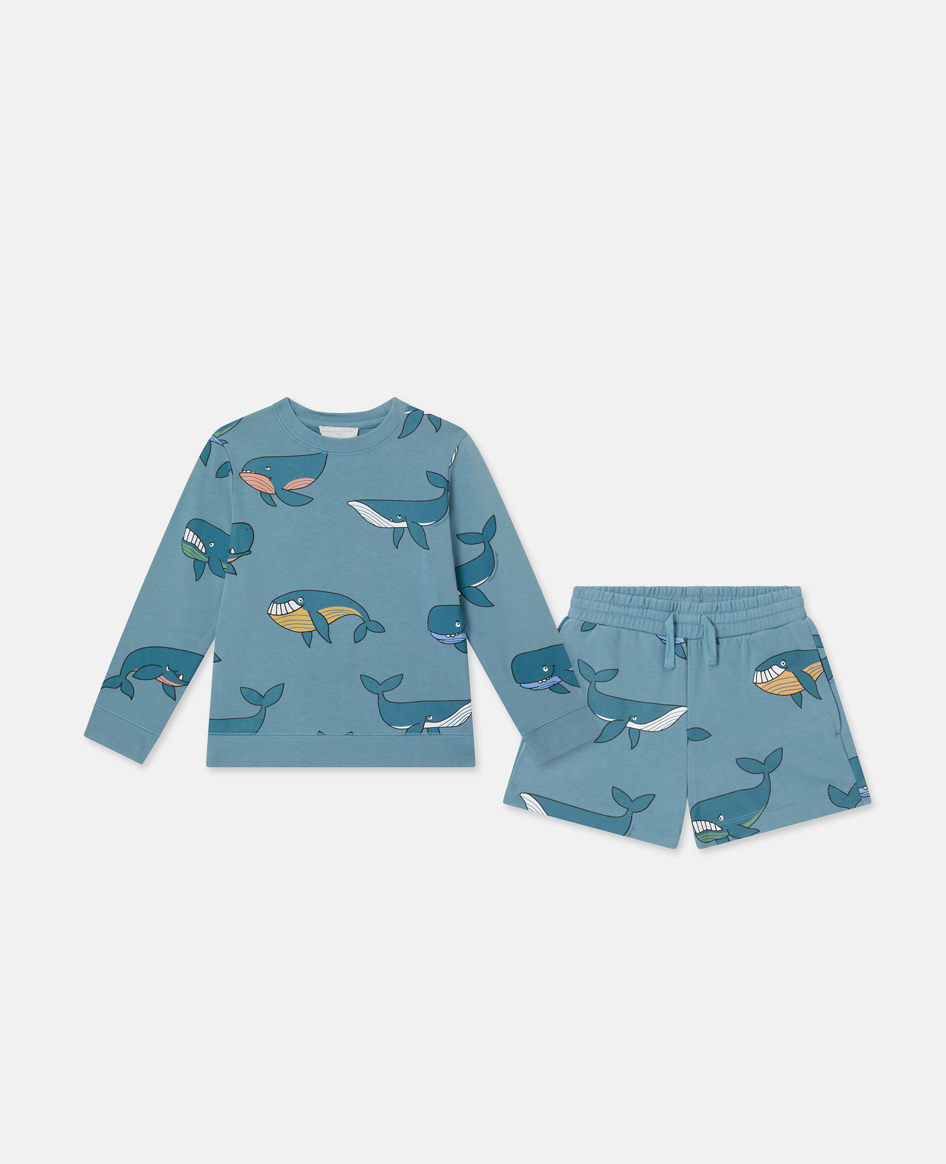 Whale Print Sweatshirt And Shorts Set-Blue-medium