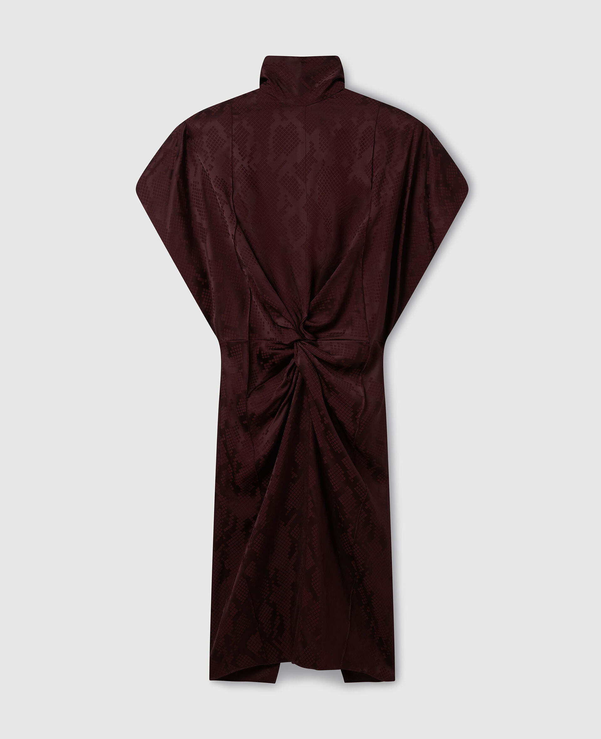 スネークプリント ショルダーパッド ツイストミディドレス-レッド-medium