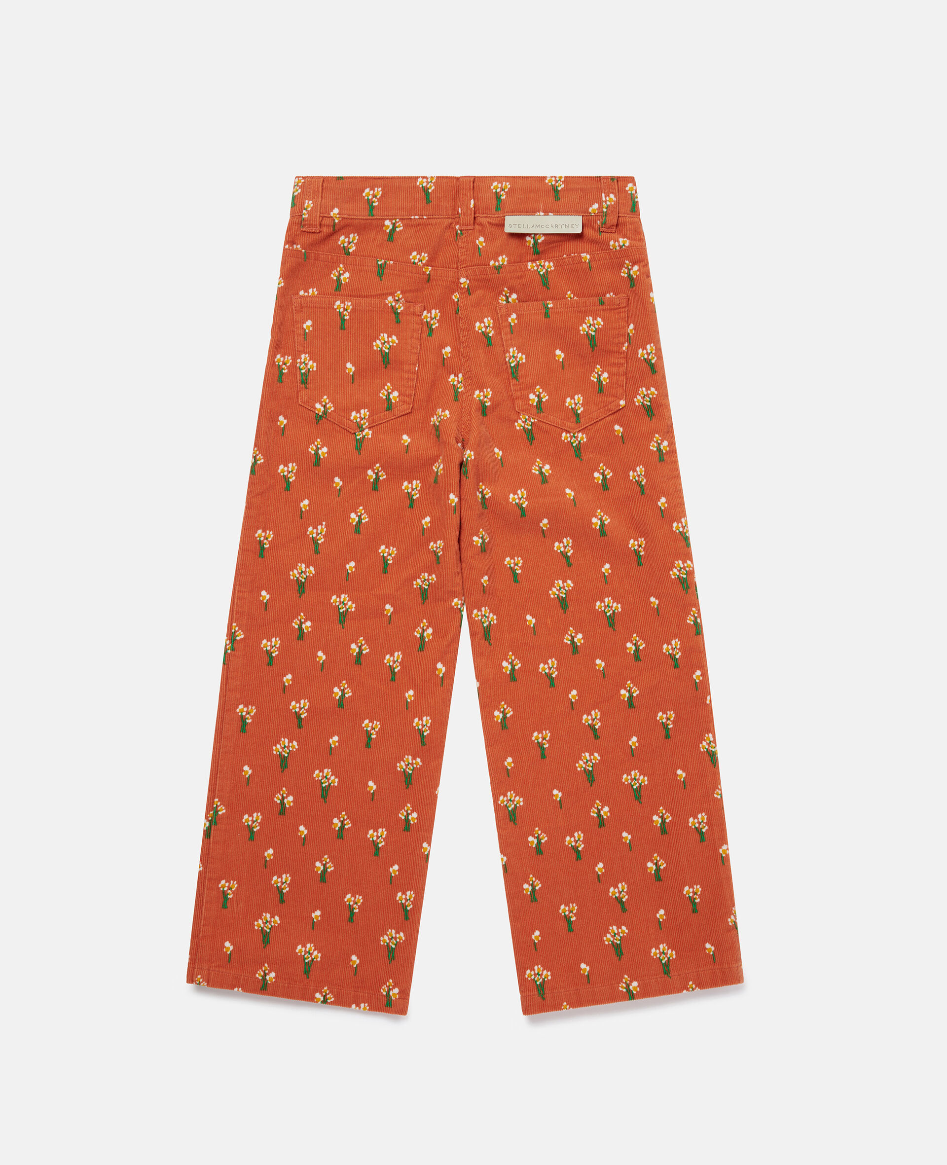 Floral Corduroy Straight Leg Trousers-Orange-large image number 2