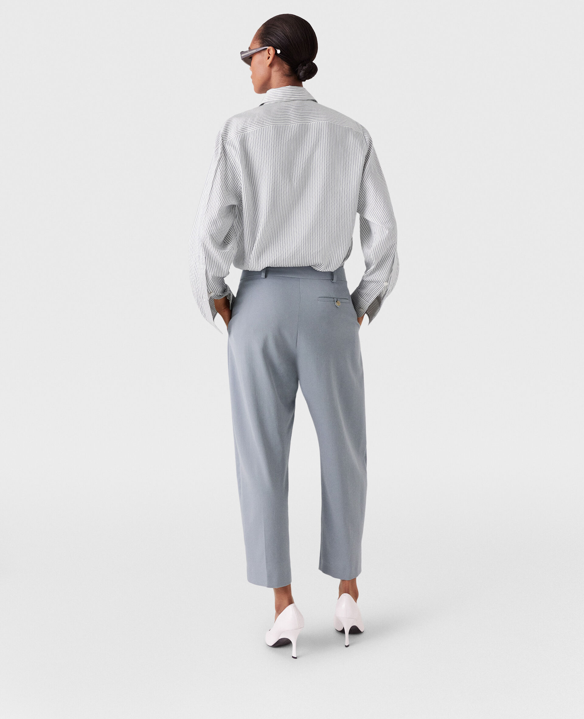 Pleated High-Rise Wool Trousers-Grey-large image number 4