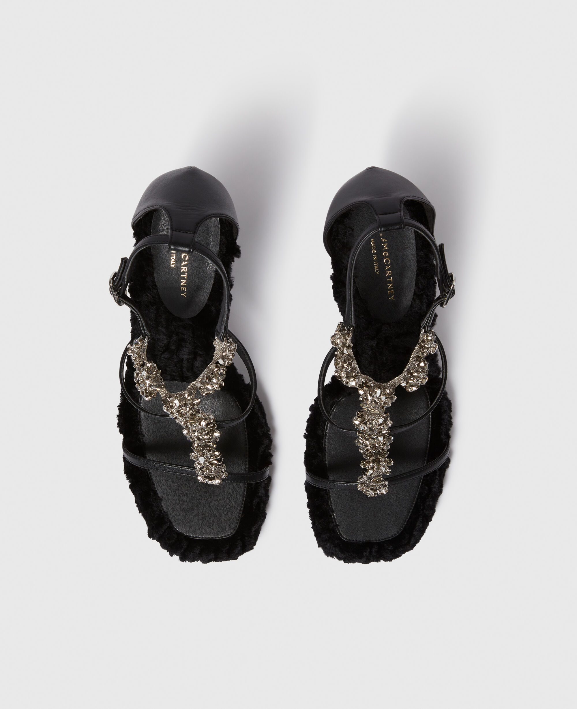 Women ブラック エルザ クリスタル フラワー ヒールサンダル