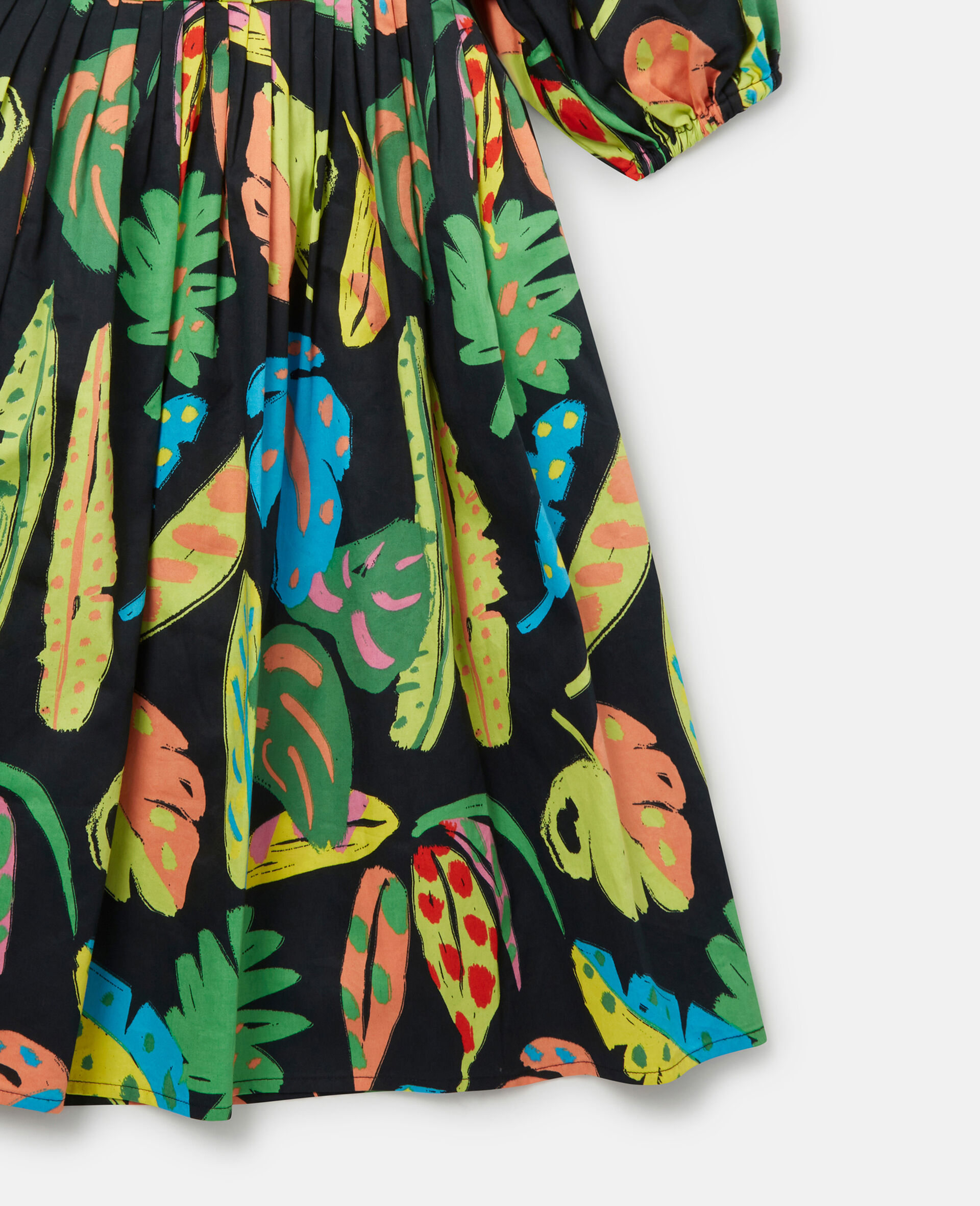 Palm Leaf Print Puff Sleeve Dress-Black-large Palm Leaf Print Puff Sleeve Dress-Black-large image number 3