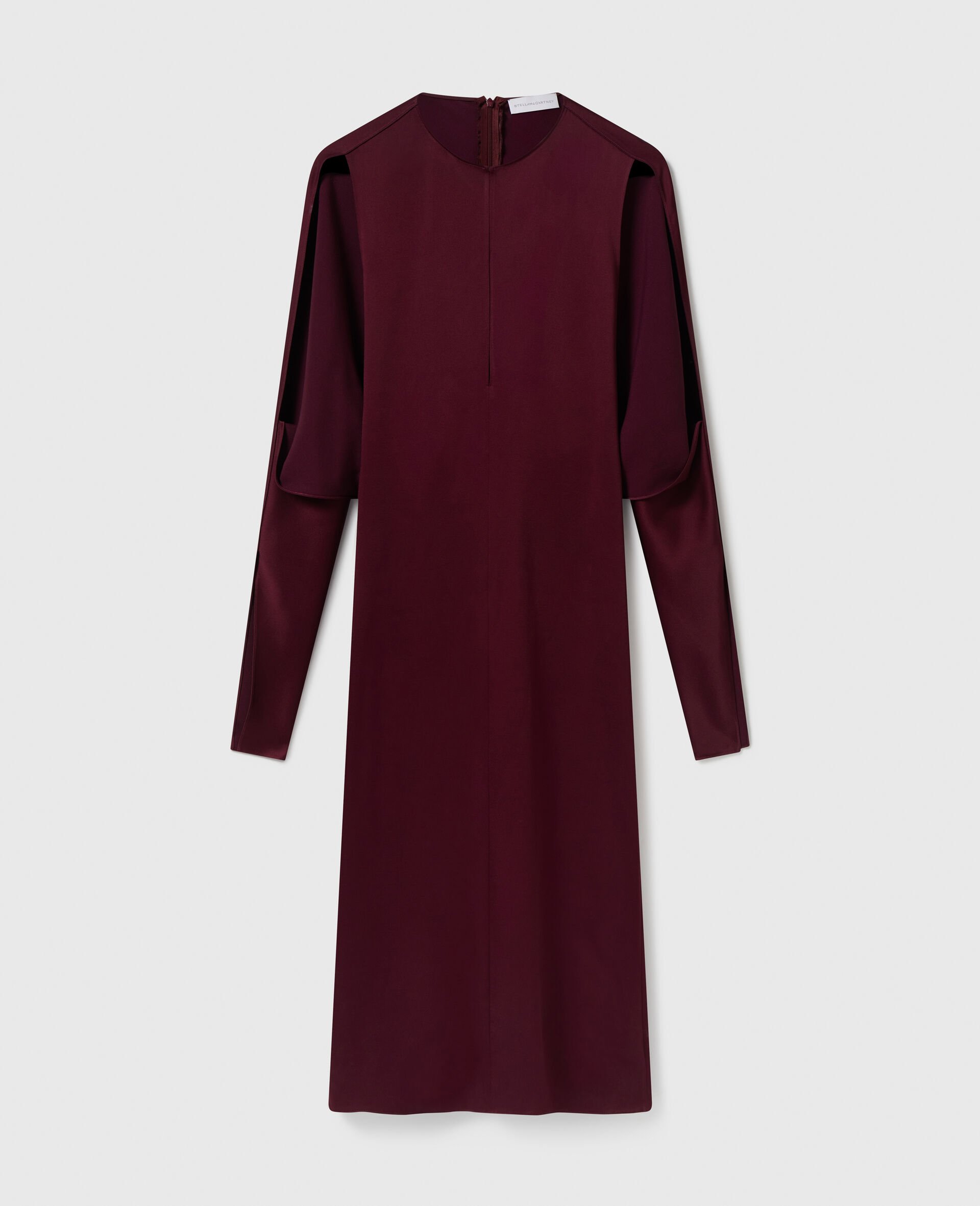 Cape-Sleeve Cut-Out Satin Midi Dress-Red-medium