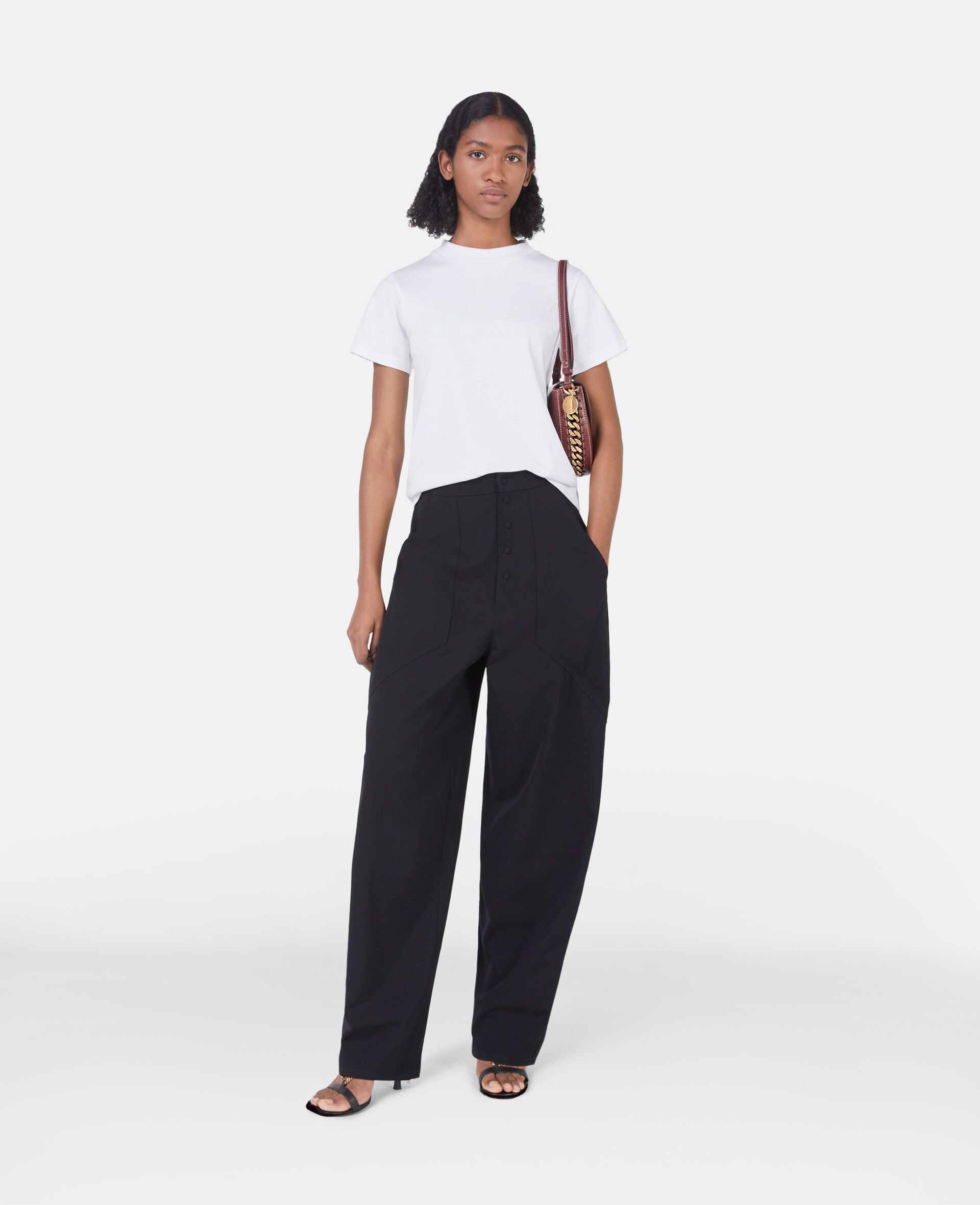 Loose Fit Tailored Trousers-Black-model