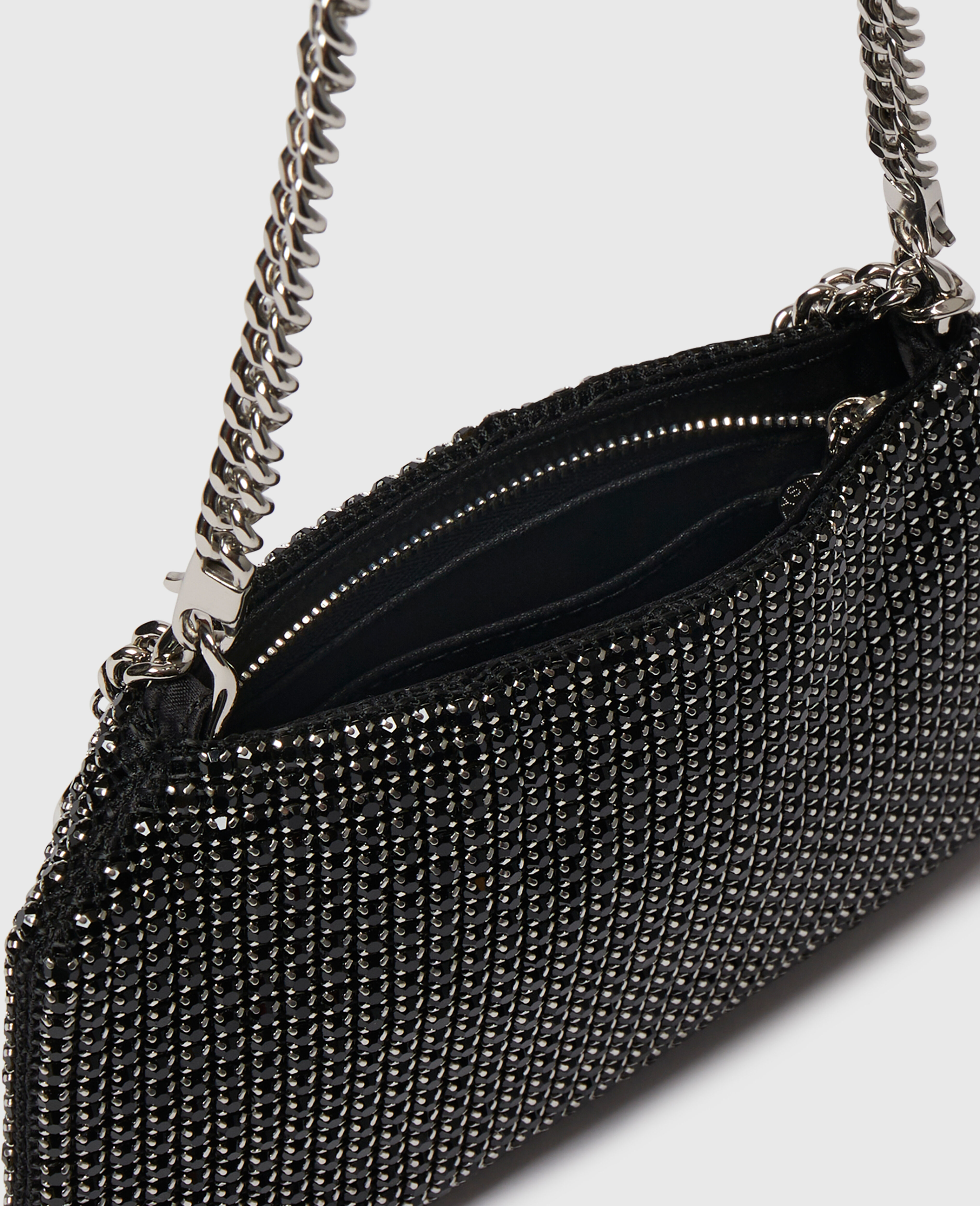 Women Black Falabella Crystal Mesh Shoulder Bag | Stella
