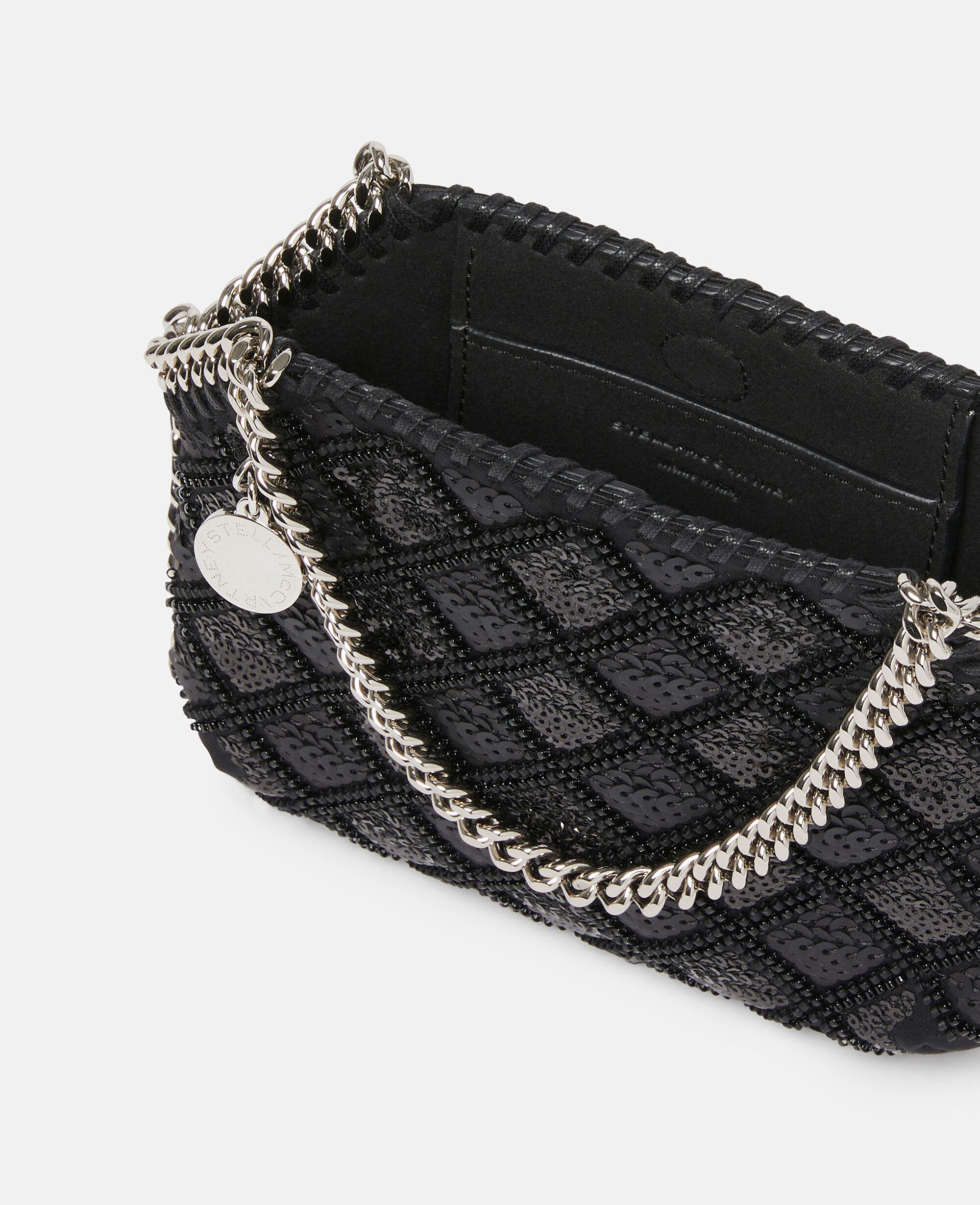 Women Black Falabella Checked Sequin Embroidery Evening Tote Bag Stella McCartney GB