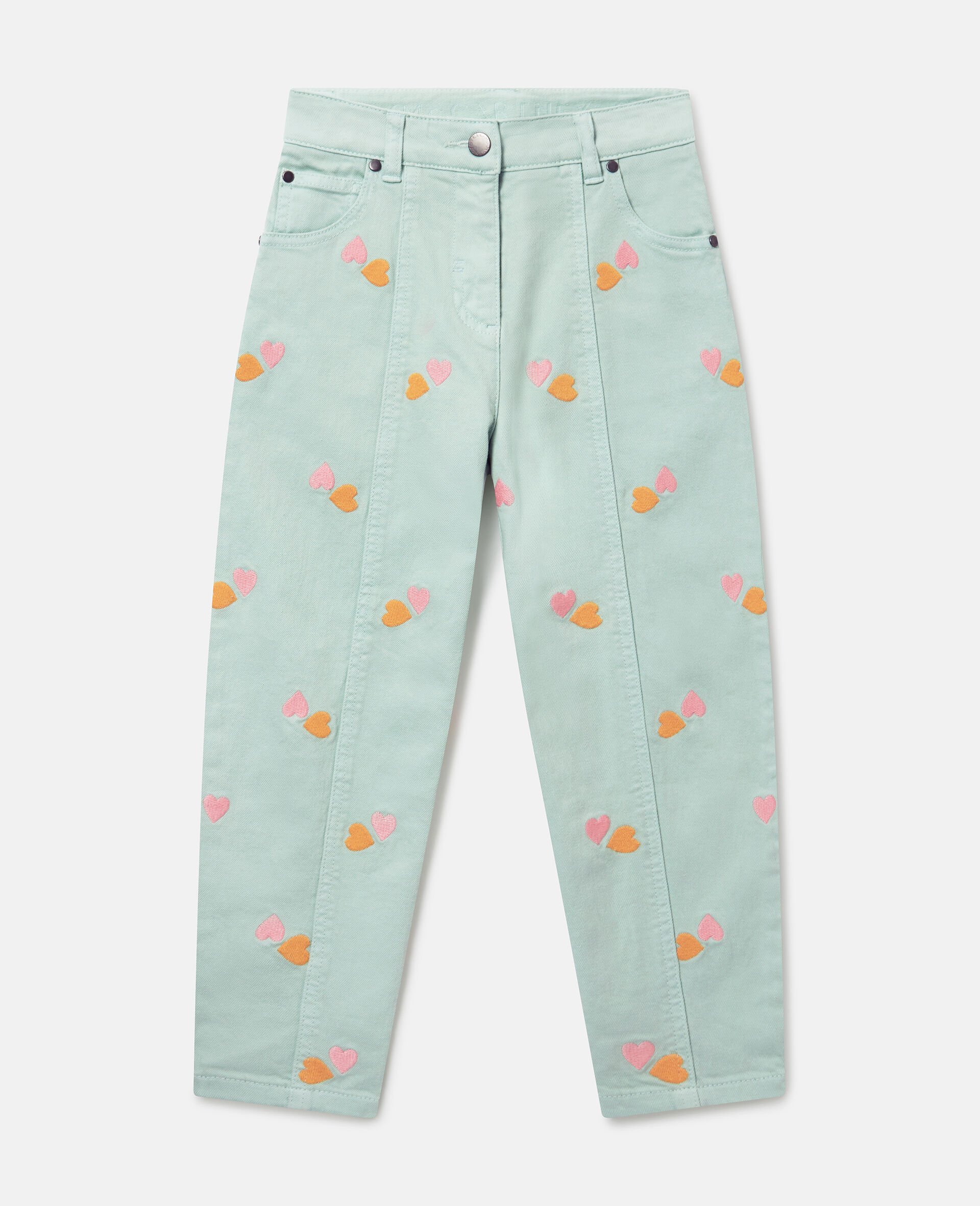 Heart-Embroidered Gabardine Trousers-Green-medium