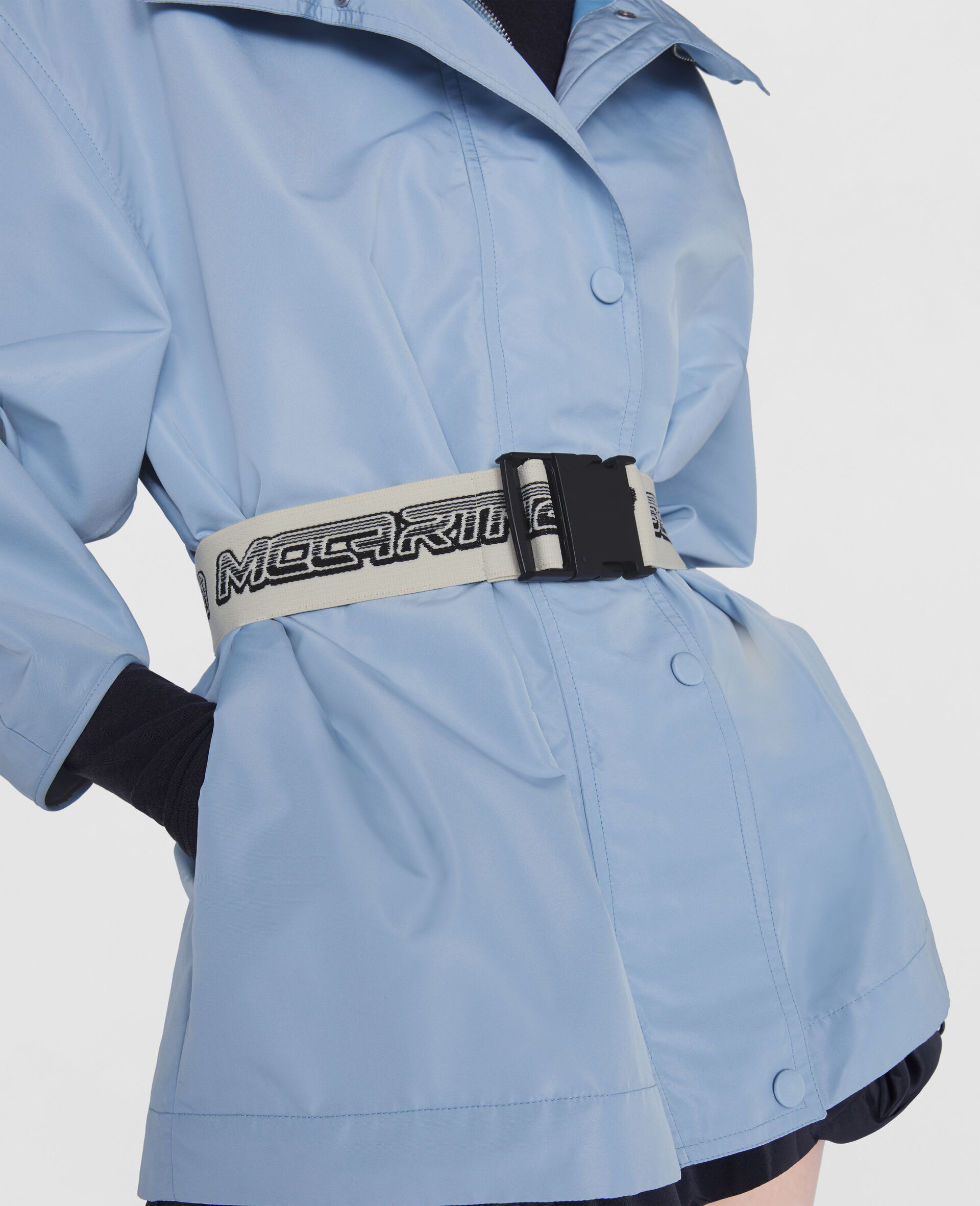 Hooded Belt Jacket-Blue-large image number 3