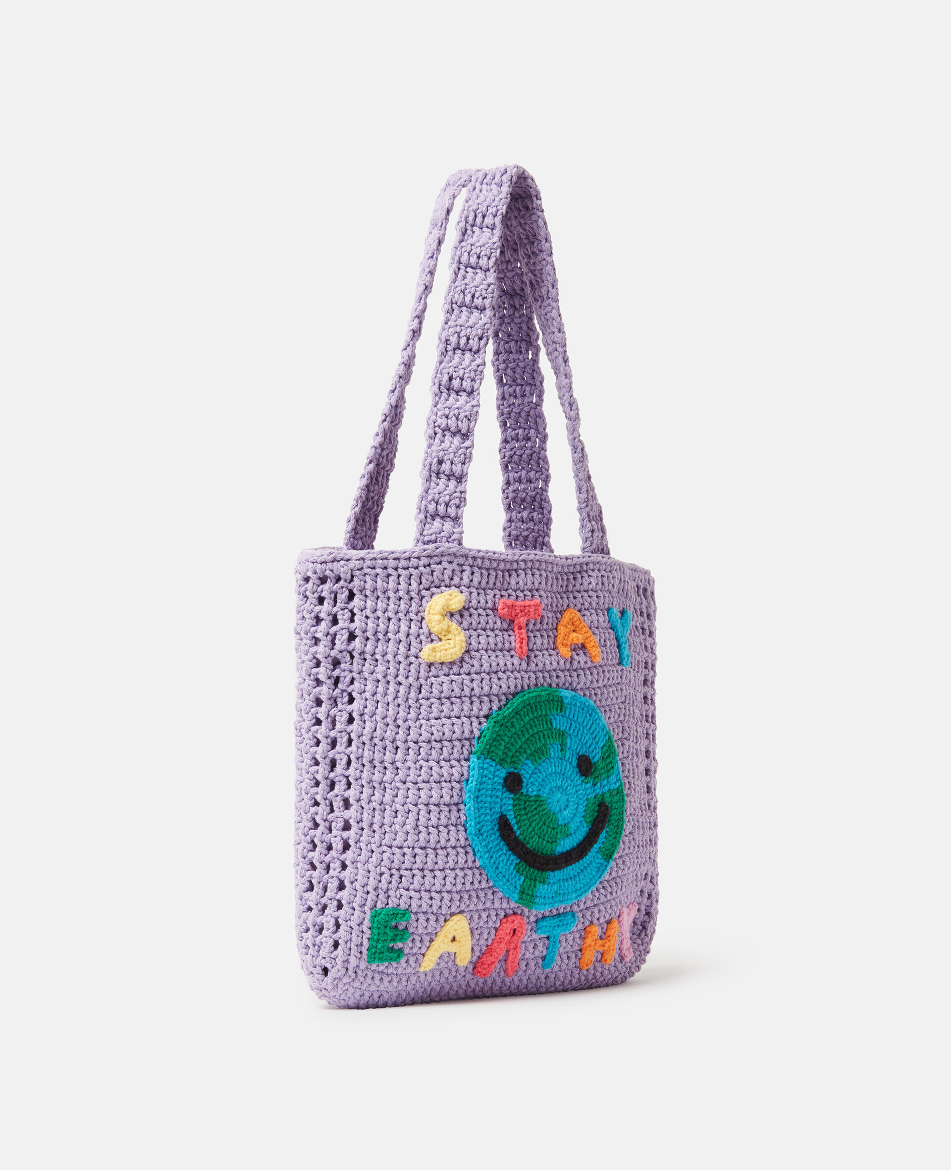 Stay Earthy Graphic Knitted Tote Bag-Purple-large image number 1