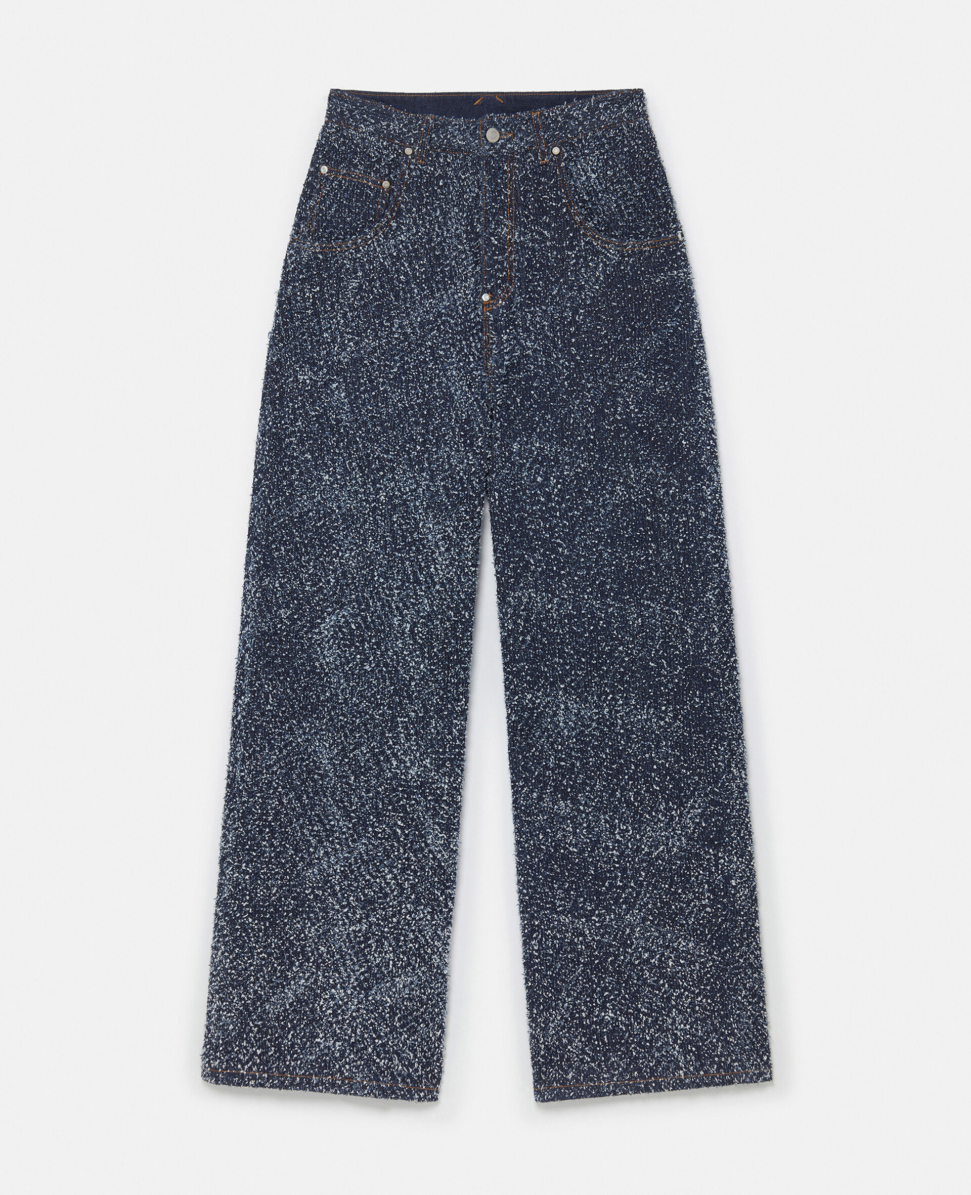 Jeans a Vita Alta in Denim Bouclé-Blu-large image number 0