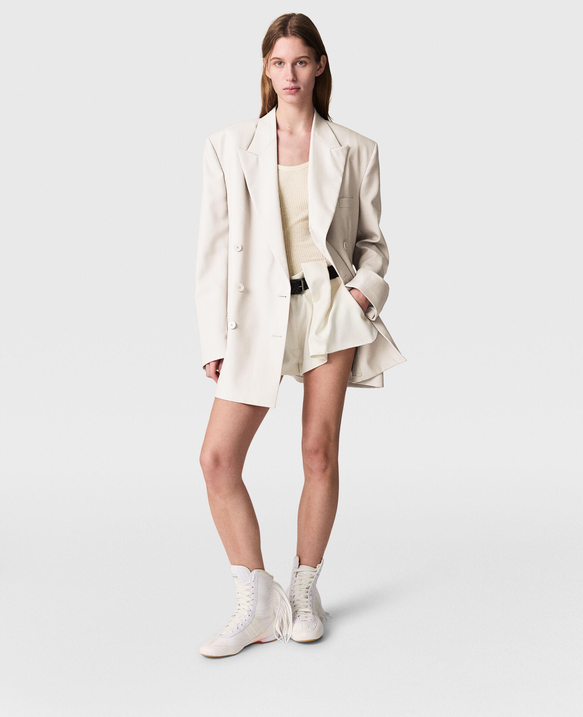 Slouchy Paneled Pleated Shorts-White-large image number 5