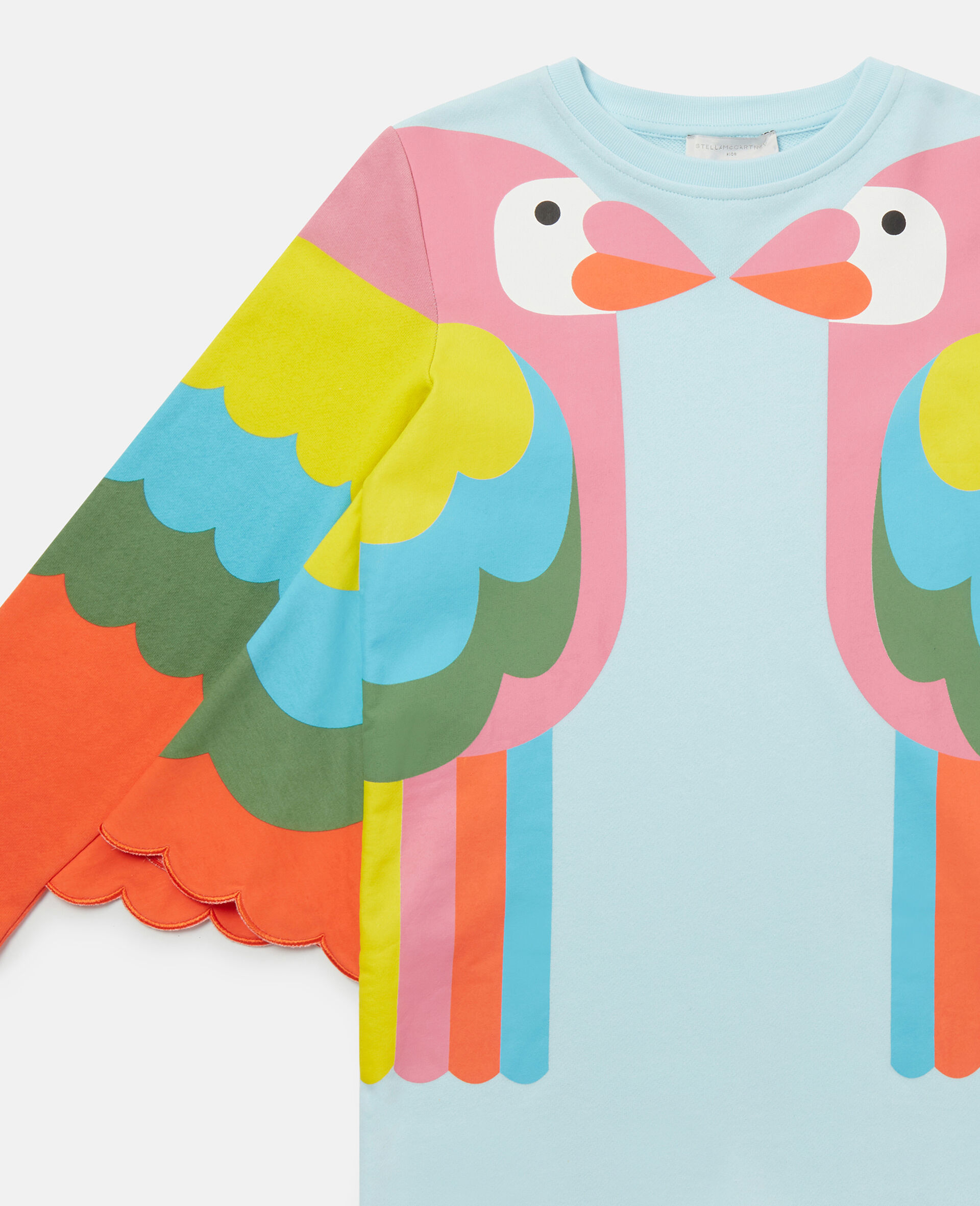 Parrot Embroidery Fleece Dress with Wings-Blue-large image number 1