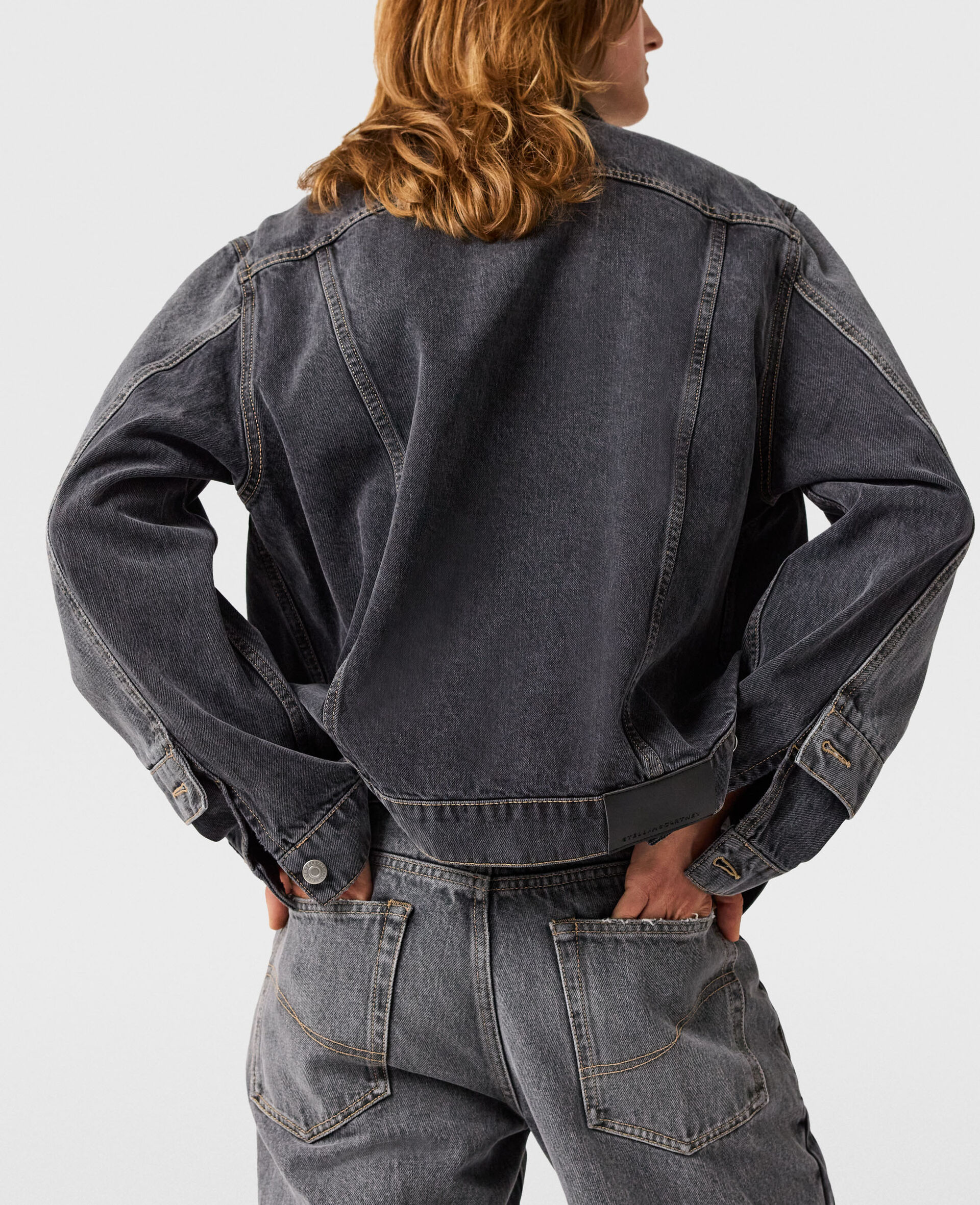 Veste en jean à empiècements ton sur ton-Noir-large image number 4