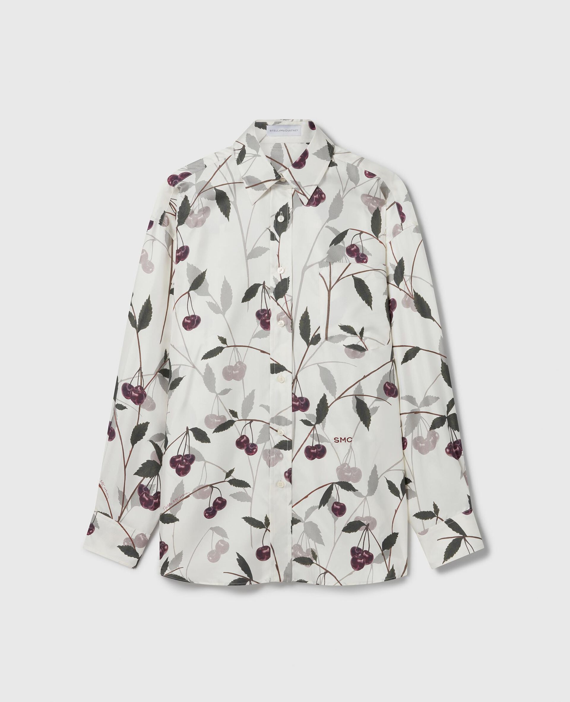 Cherry Print Oversized Shirt-Beige-medium