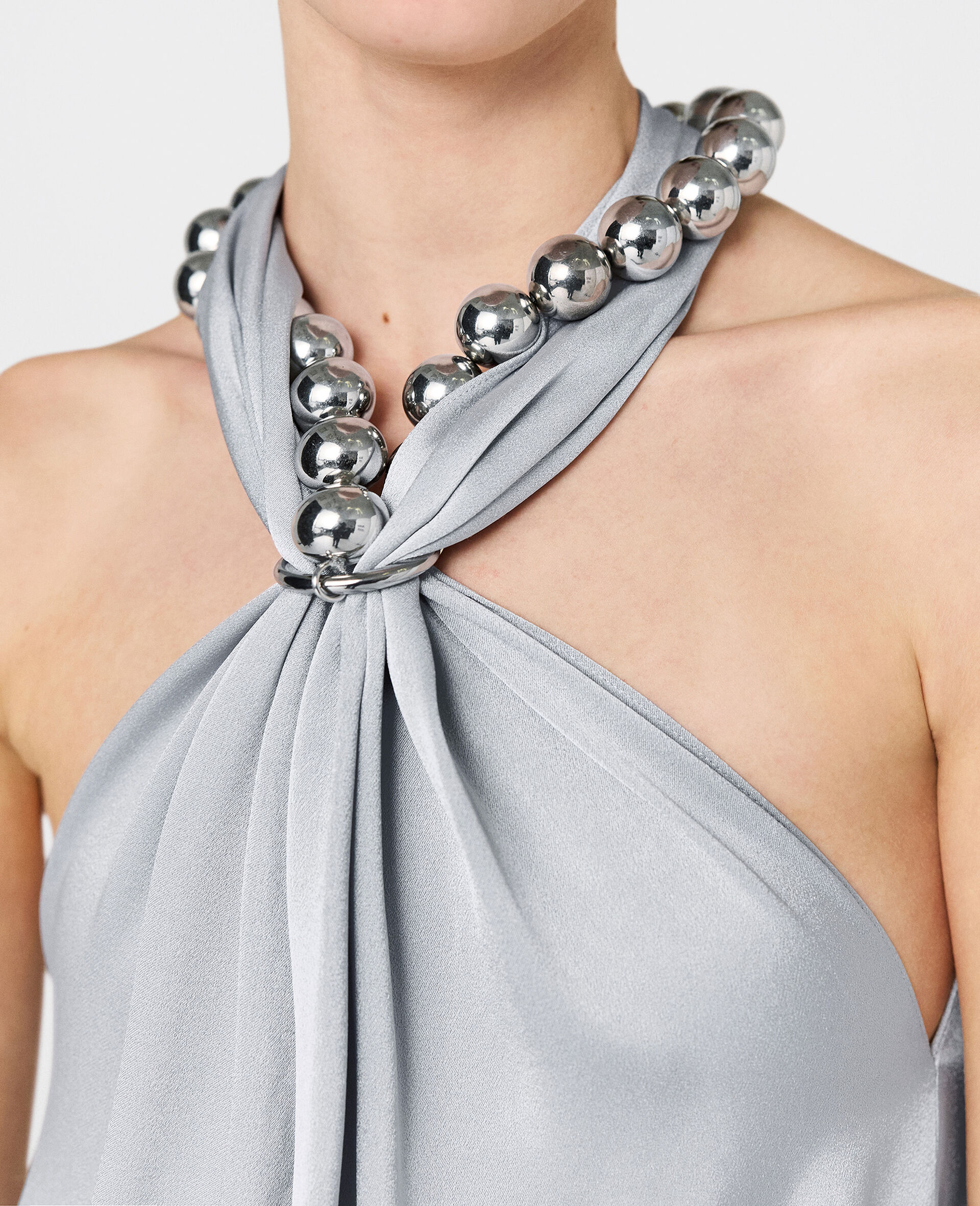 Women 珍珠蓝色 球链绕颈缎面超长连衣裙 Stella McCartney CN